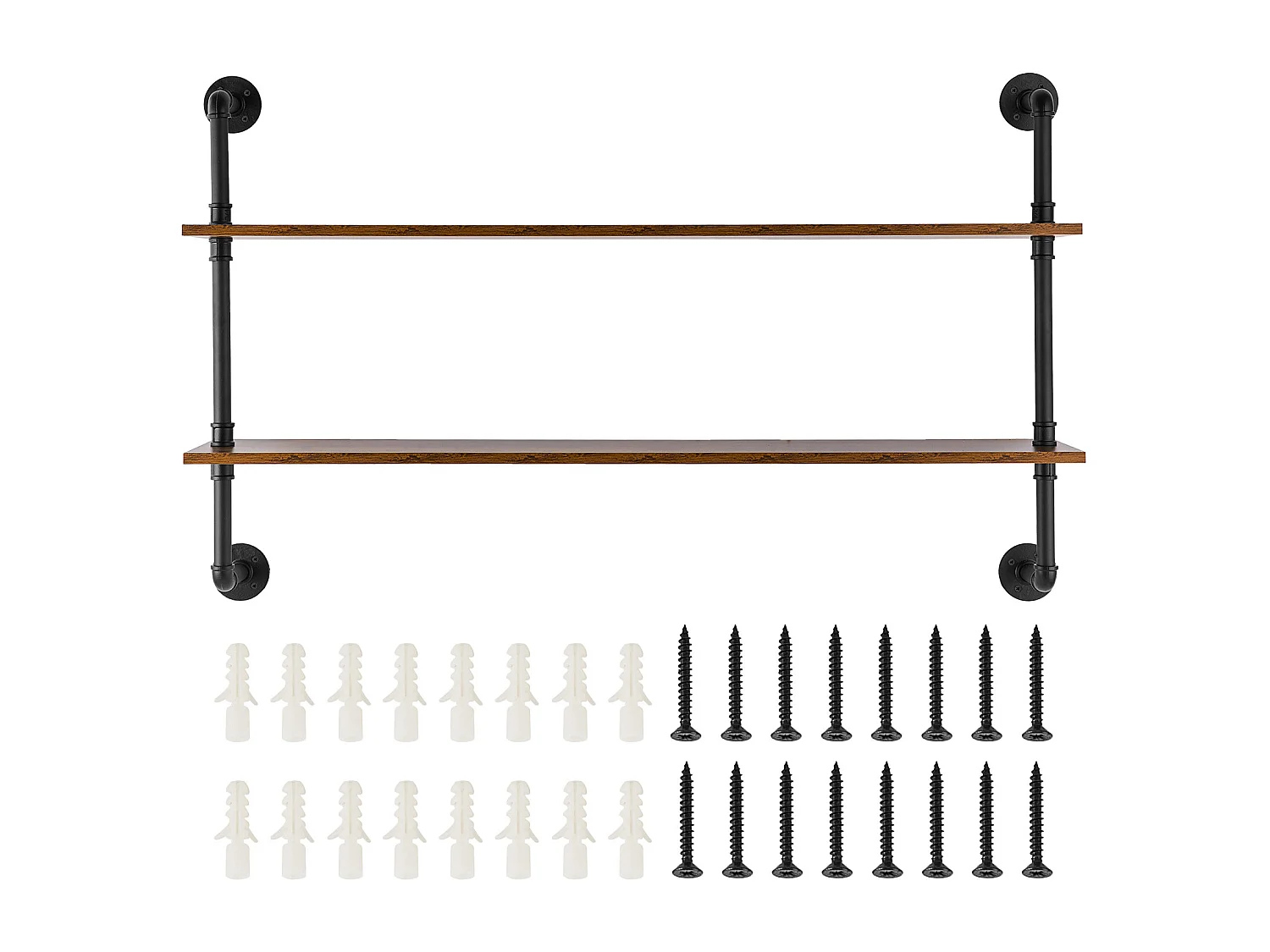 Étagère Murale Tuyau Industrielle SucceBuy, 124,5x26 cm, 2 Niveaux, Support de Rangement Mural en Bois Rustique, Noir