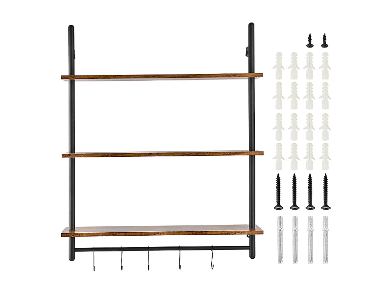 Industriële Pijp Wandplank SucceBuy, 80x24,5 cm, 3 Niveaus, Rustiek Houten Wand Opbergrek