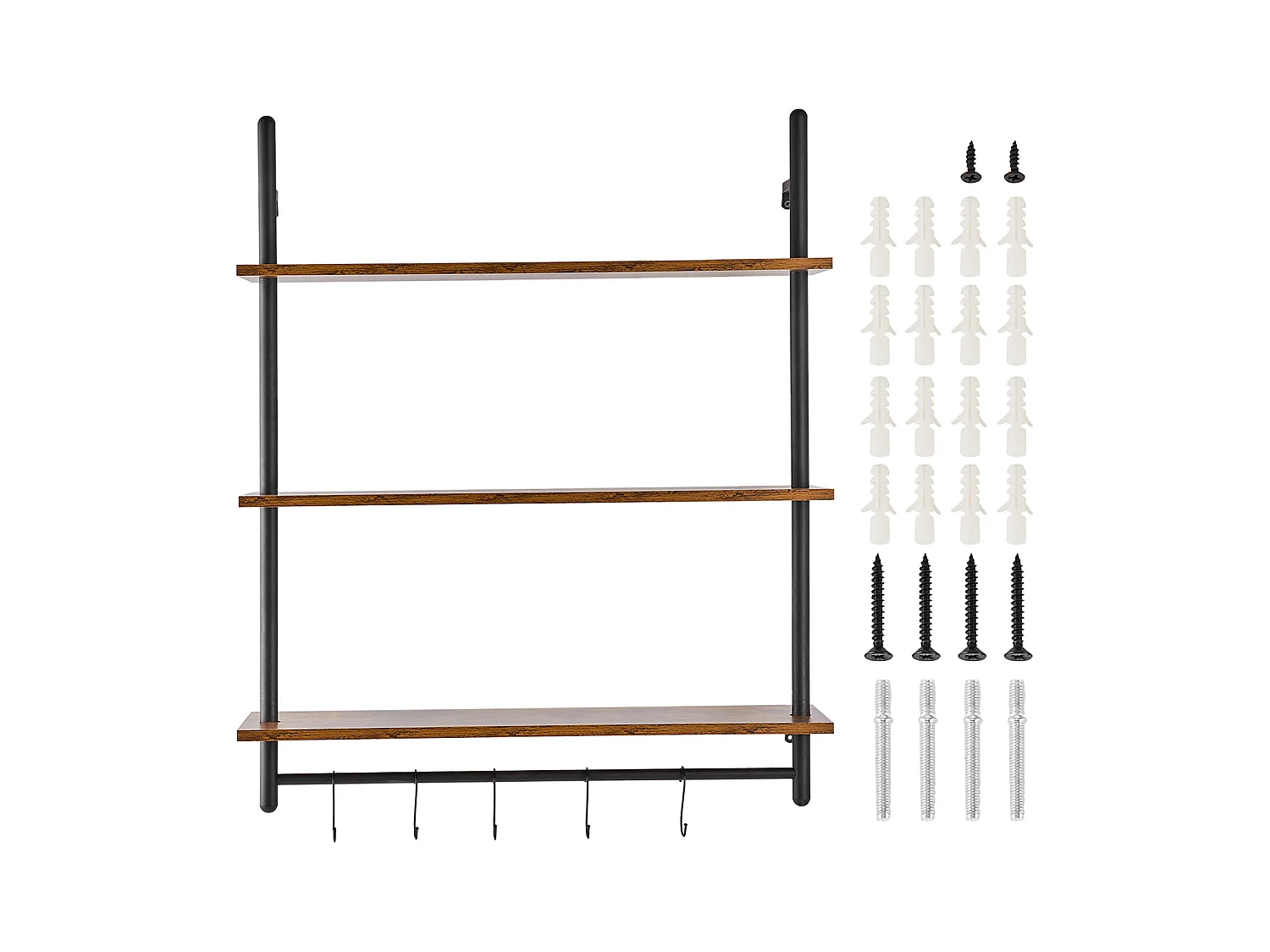 Industrielles Rohr-Wandregal SucceBuy, 80x24,5 cm, 3 Ebenen, Rustikales Wandaufbewahrungshalter aus Holz
