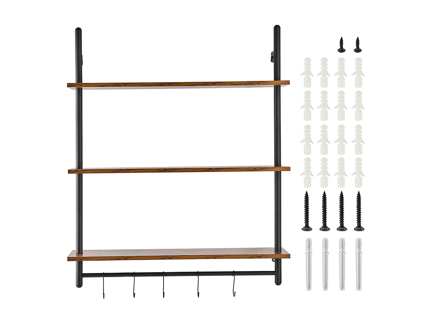 Étagère Murale Tuyau Industrielle SucceBuy, 80x24,5 cm, 3 Niveaux, Support de Rangement Mural en Bois Rustique