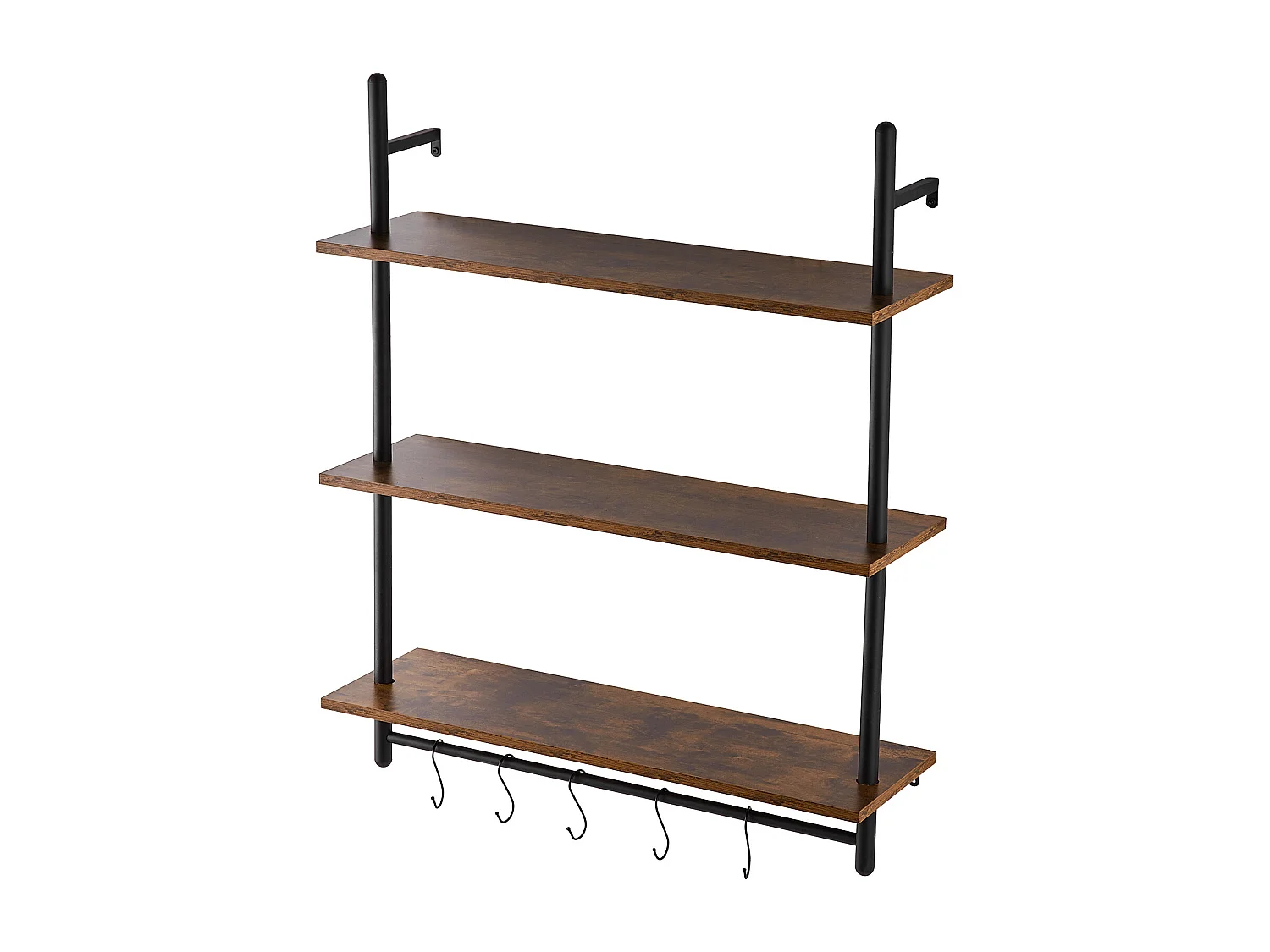 Étagère Murale Tuyau Industrielle SucceBuy, 80x24,5 cm, 3 Niveaux, Support de Rangement Mural en Bois Rustique