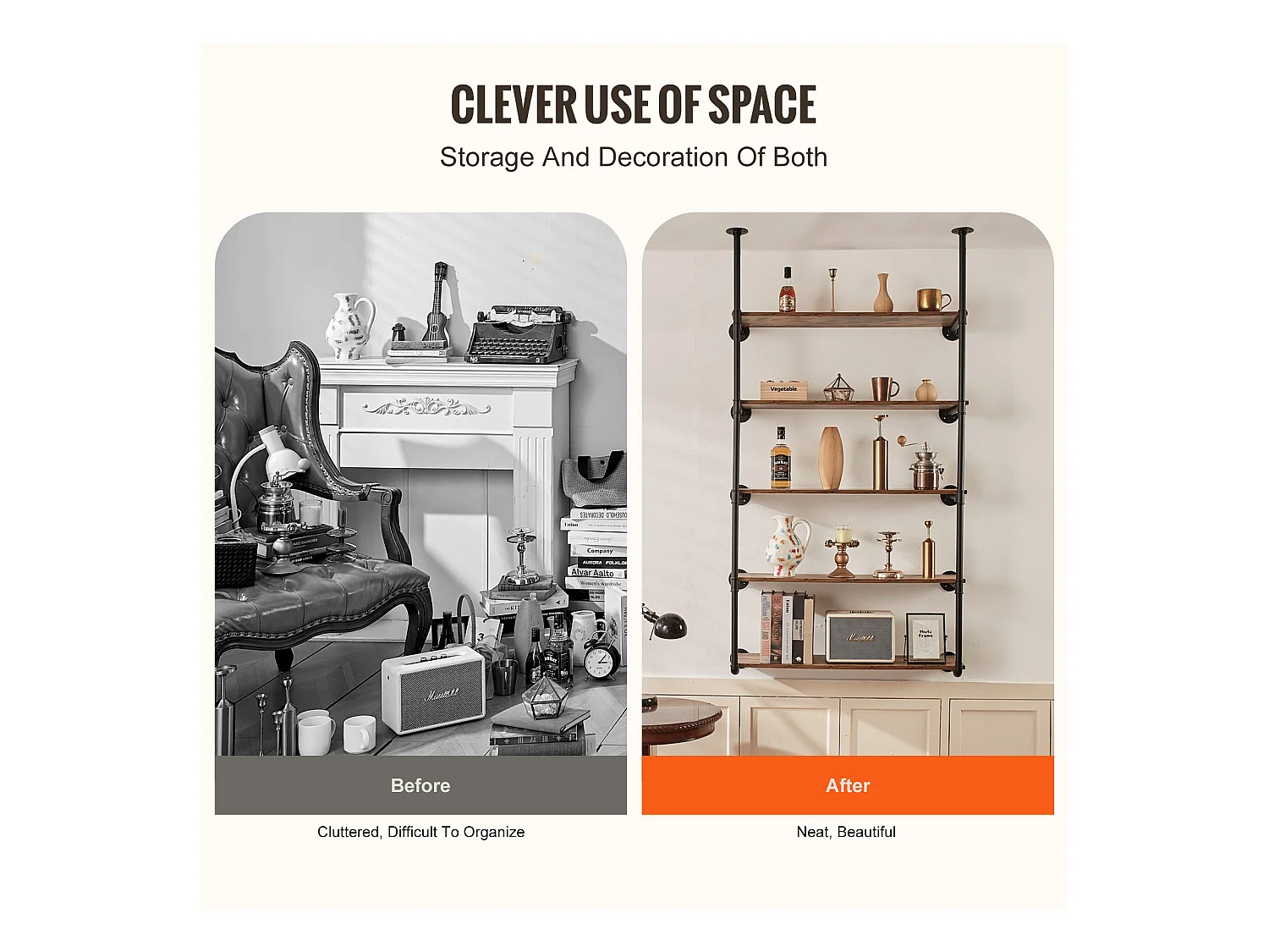 Étagère Murale Tuyau Industrielle SucceBuy, 5 Niveaux, Lot de 2, pour Planche 30 cm, Montage Mural, Rangement, Métal