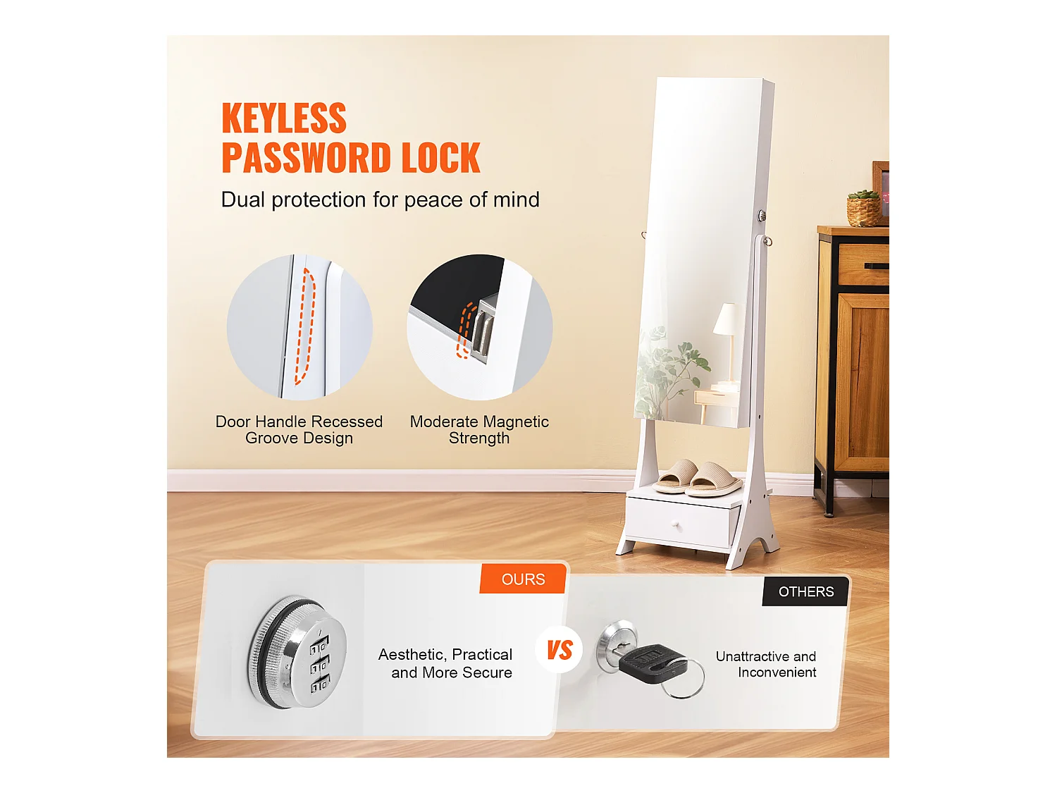 Armoire à Bijoux SucceBuy Armoire à Miroir sur Pied SucceBuy, Rangement, Complet, Blanc