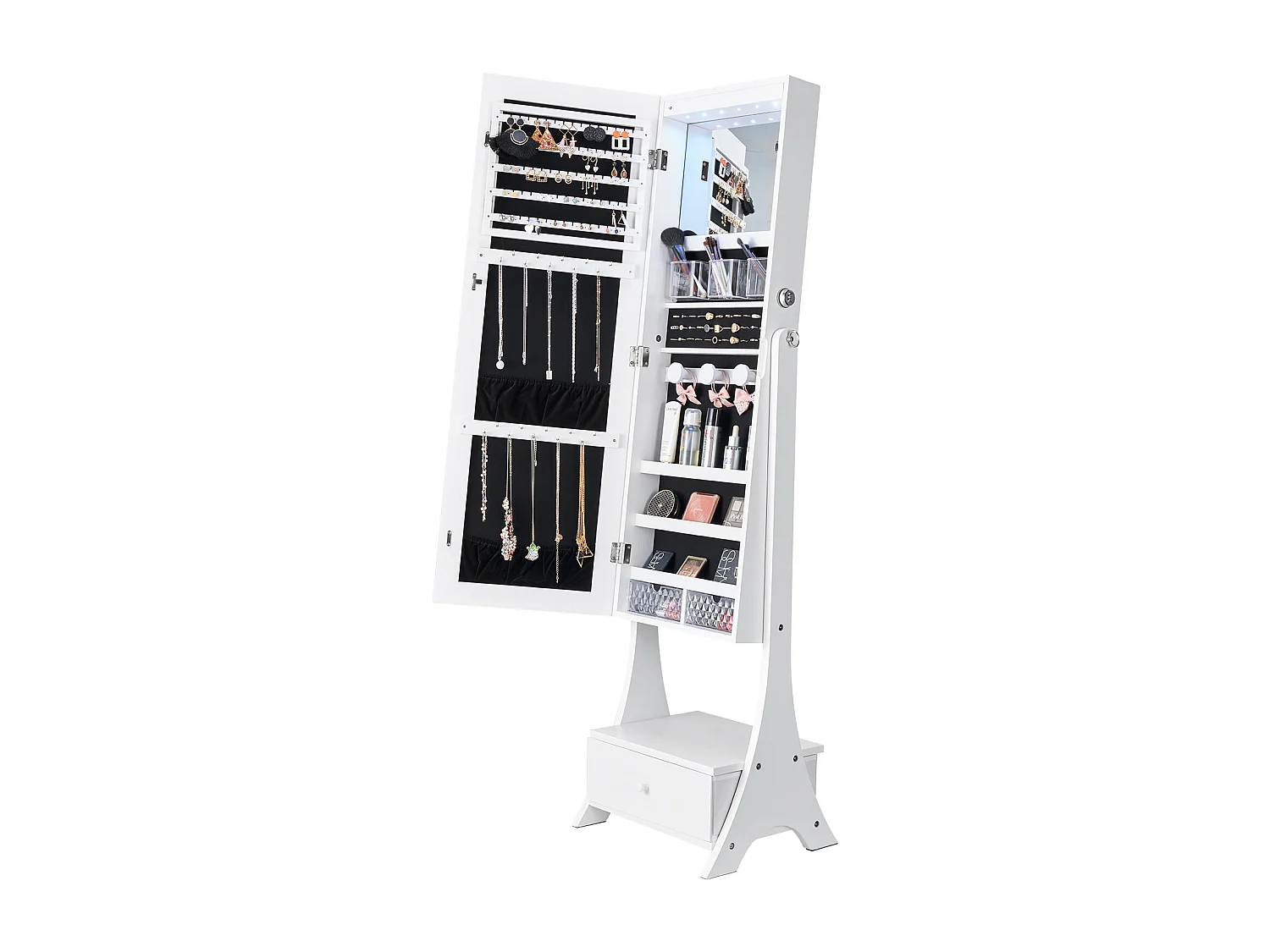 Mobiletto Portagioie SucceBuy Armadietto a Specchio con Supporto, Contenitore Completo, Bianco