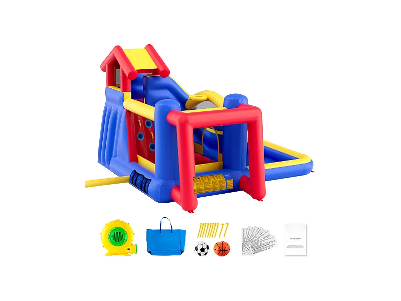 Château Gonflable SucceBuy, 333 x 338 x 203 cm, Divertissement en Plein Air, avec Souffleur, Toboggan et plus pour 3 à 8 ans