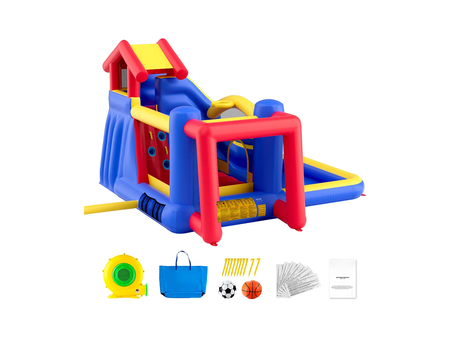 Château Gonflable SucceBuy, 333 x 338 x 203 cm, Divertissement en Plein Air, avec Souffleur, Toboggan et plus pour 3 à 8 ans