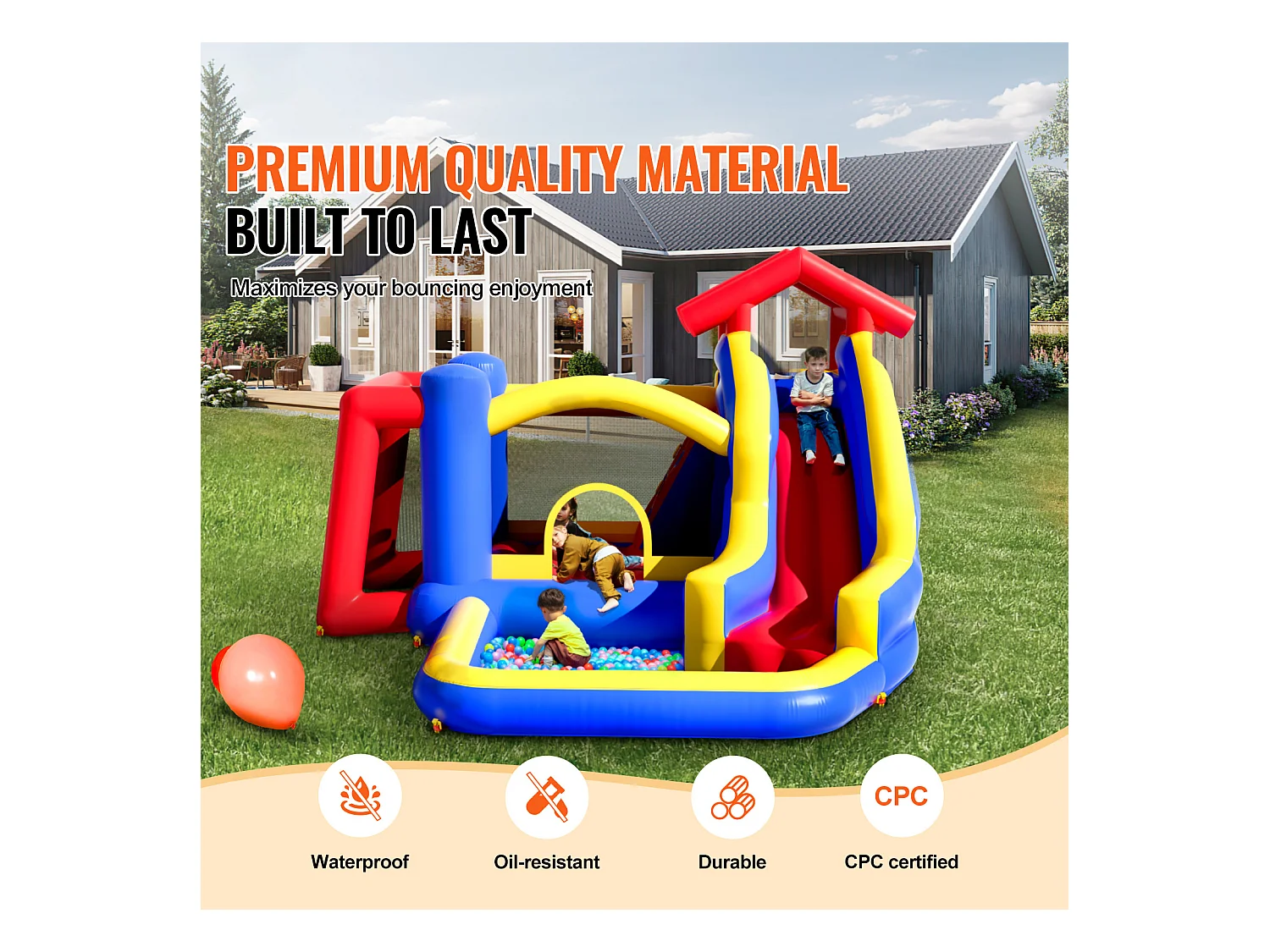 Château Gonflable SucceBuy, 333 x 338 x 203 cm, Divertissement en Plein Air, avec Souffleur, Toboggan et plus pour 3 à 8 ans