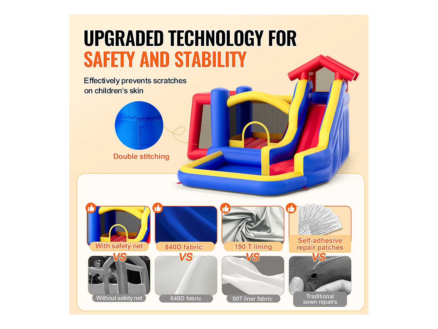 Château Gonflable SucceBuy, 333 x 338 x 203 cm, Divertissement en Plein Air, avec Souffleur, Toboggan et plus pour 3 à 8 ans