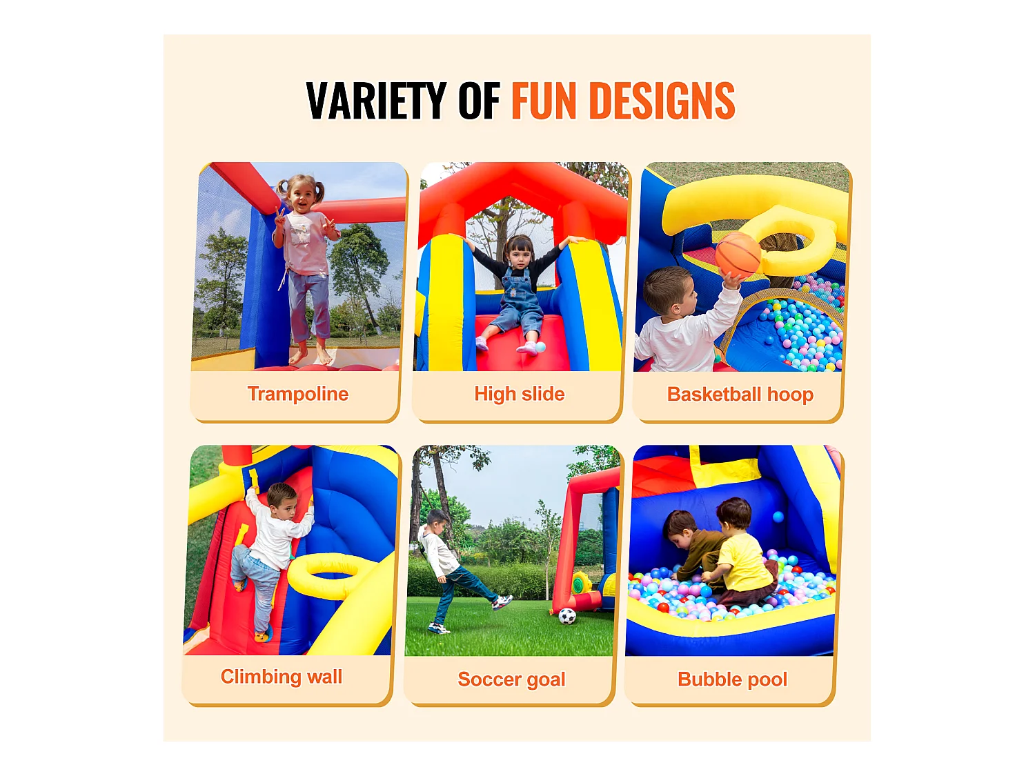 Château Gonflable SucceBuy, 333 x 338 x 203 cm, Divertissement en Plein Air, avec Souffleur, Toboggan et plus pour 3 à 8 ans