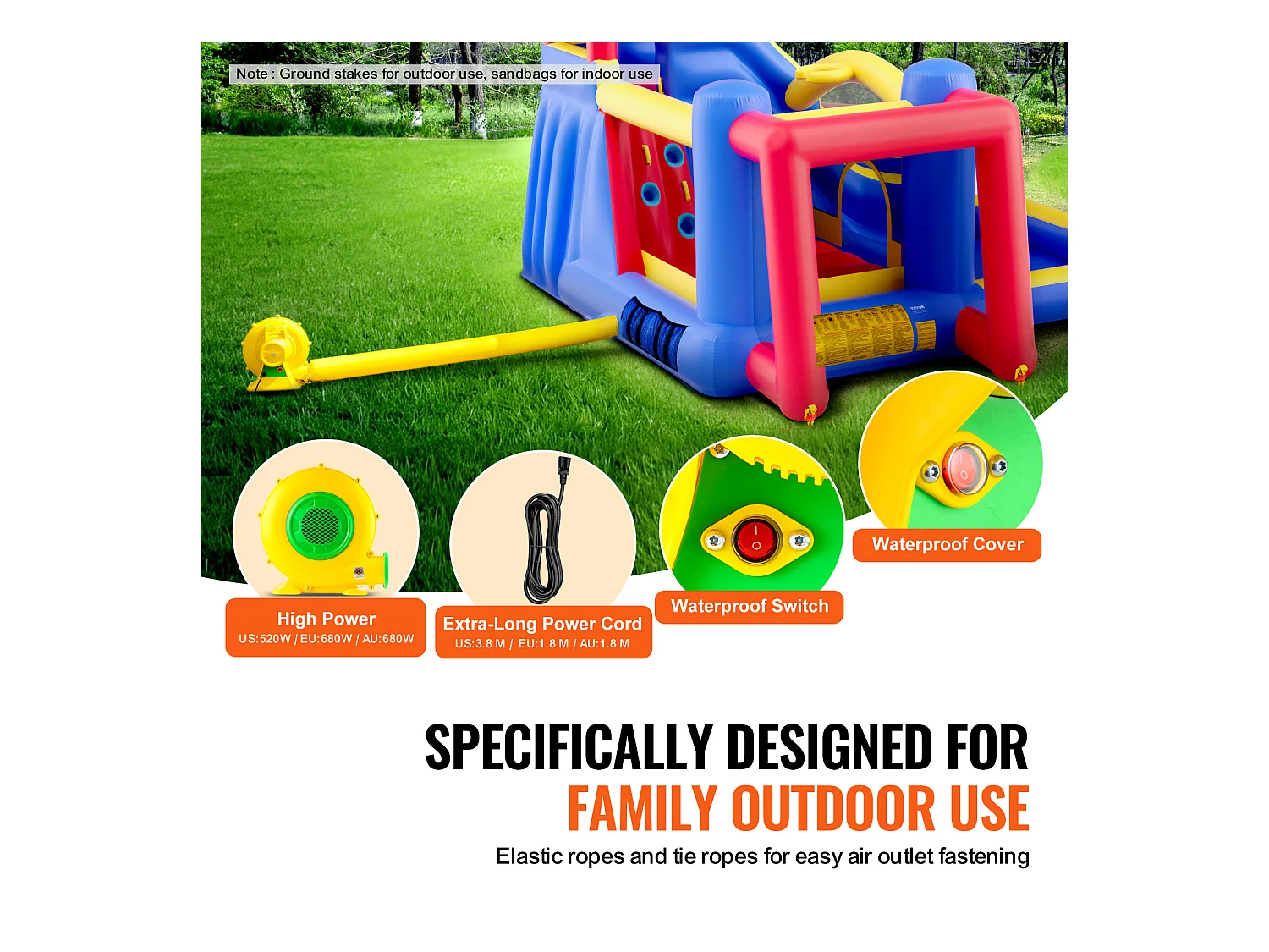 Château Gonflable SucceBuy, 333 x 338 x 203 cm, Divertissement en Plein Air, avec Souffleur, Toboggan et plus pour 3 à 8 ans