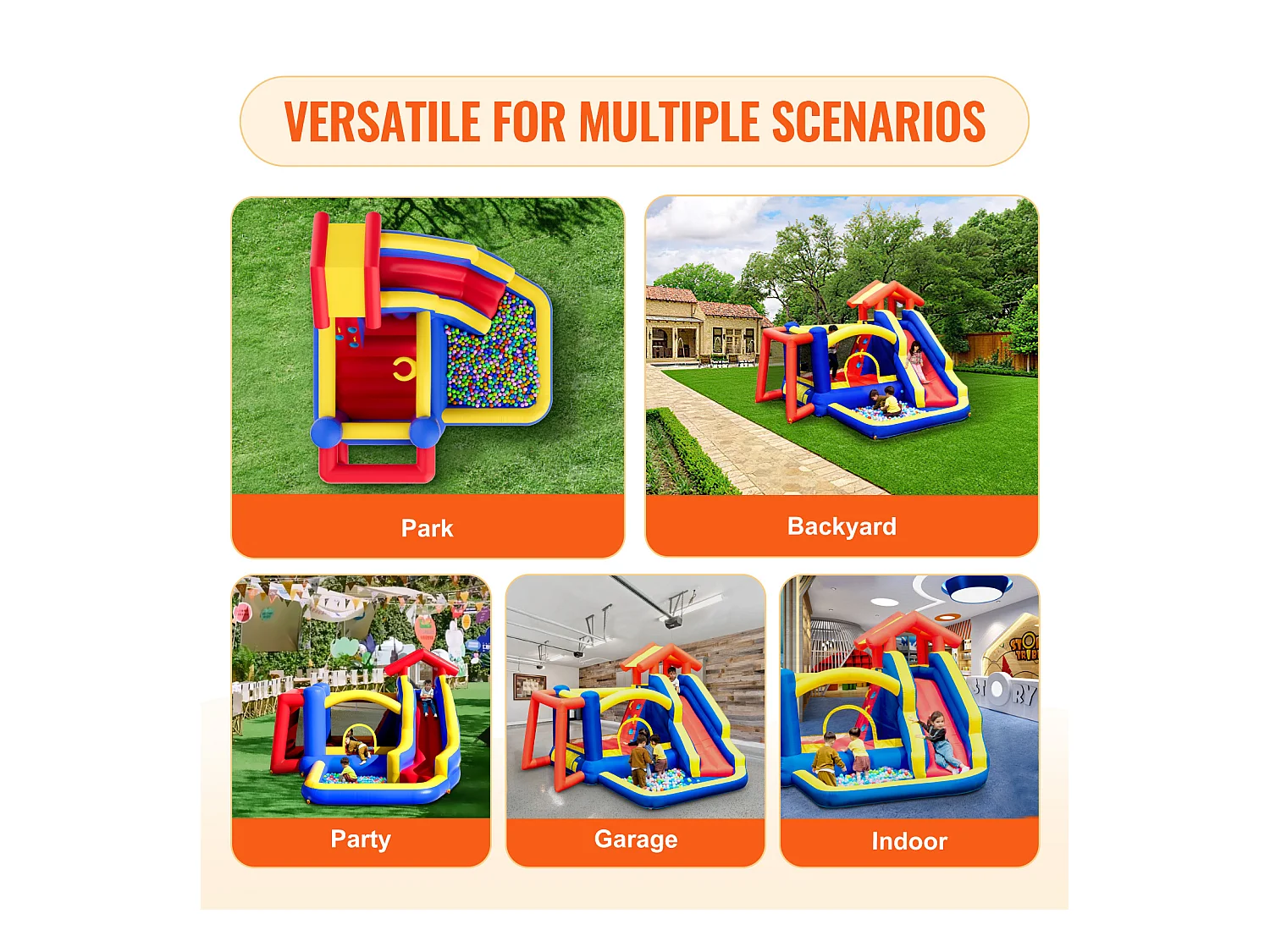 Château Gonflable SucceBuy, 333 x 338 x 203 cm, Divertissement en Plein Air, avec Souffleur, Toboggan et plus pour 3 à 8 ans
