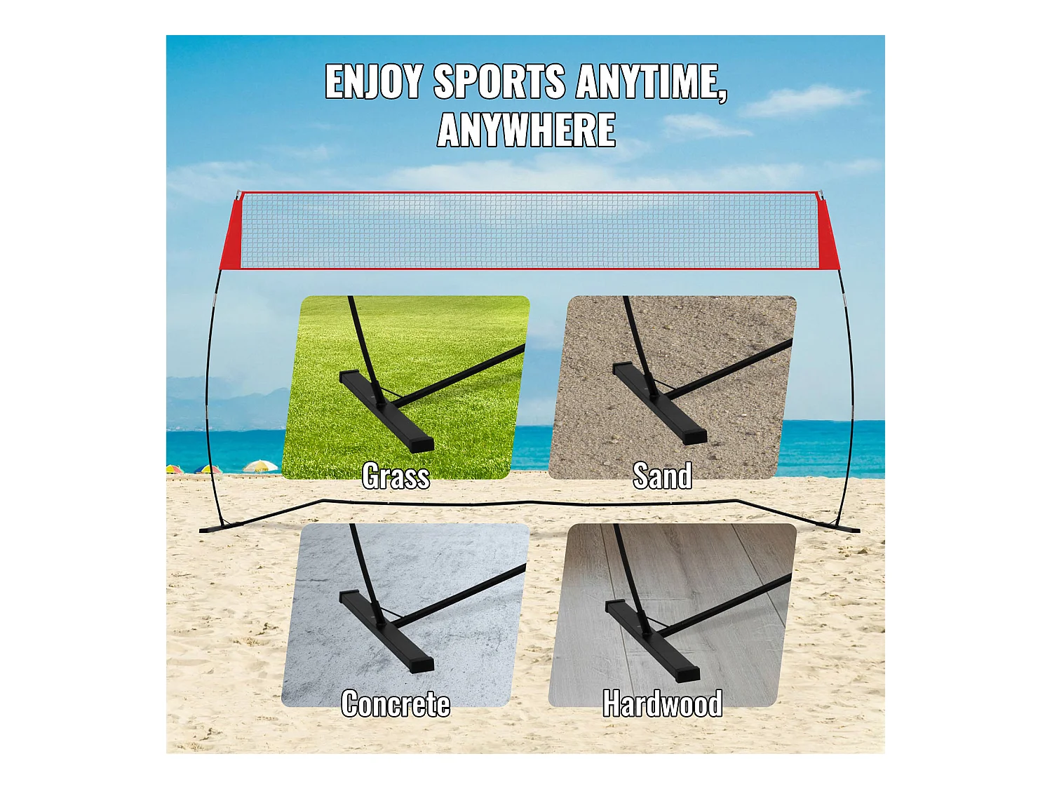 Filet de Badminton, SucceBuy Filet d'Entraînement de Volley-ball Autoportant avec Support, Utilisation Intérieure et Extérieure