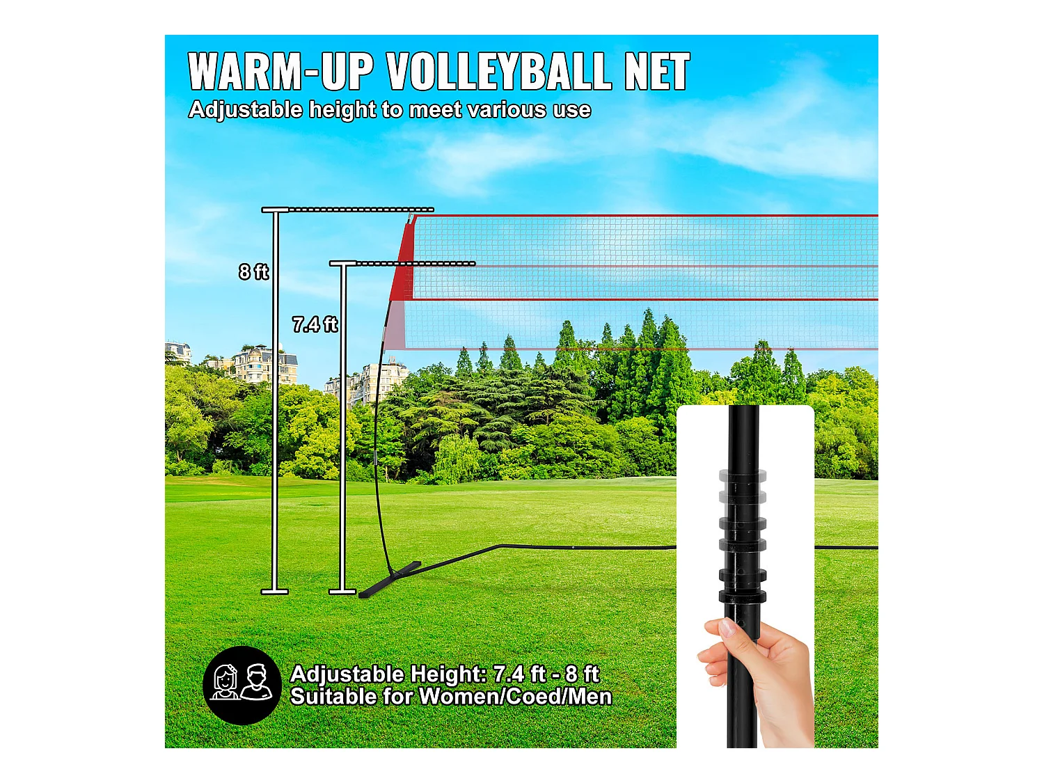 Filet de Badminton, SucceBuy Filet d'Entraînement de Volley-ball Autoportant avec Support, Utilisation Intérieure et Extérieure