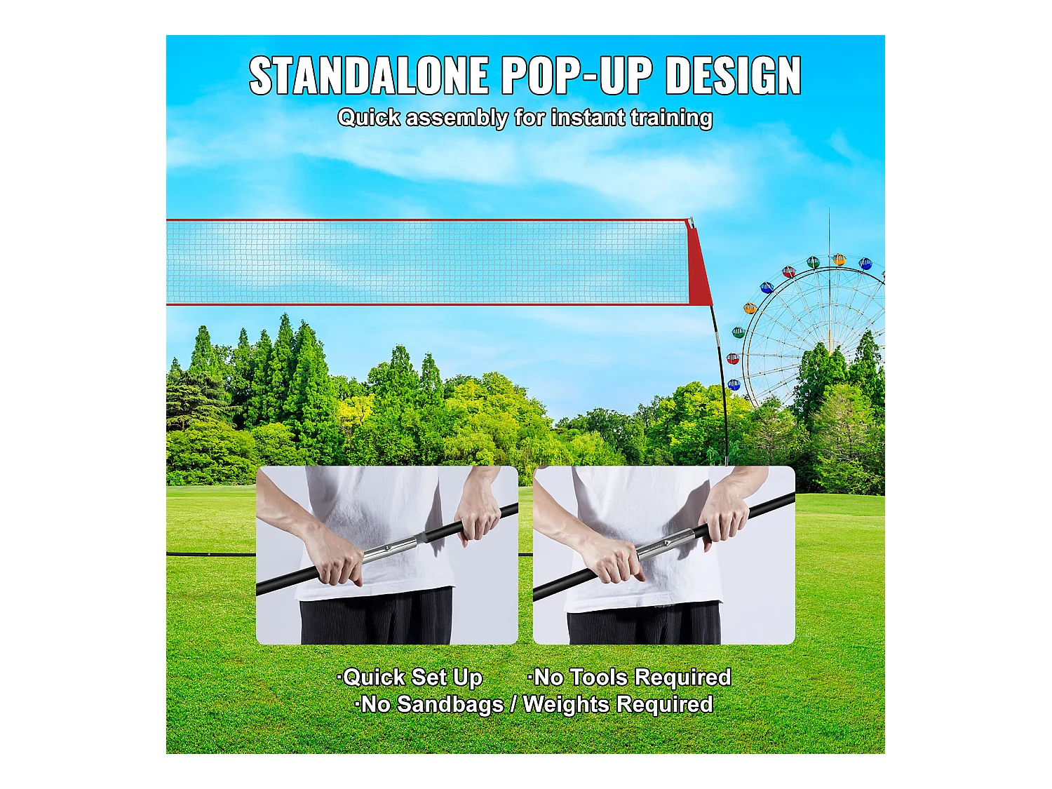 Filet de Badminton, SucceBuy Filet d'Entraînement de Volley-ball Autoportant avec Support, Utilisation Intérieure et Extérieure