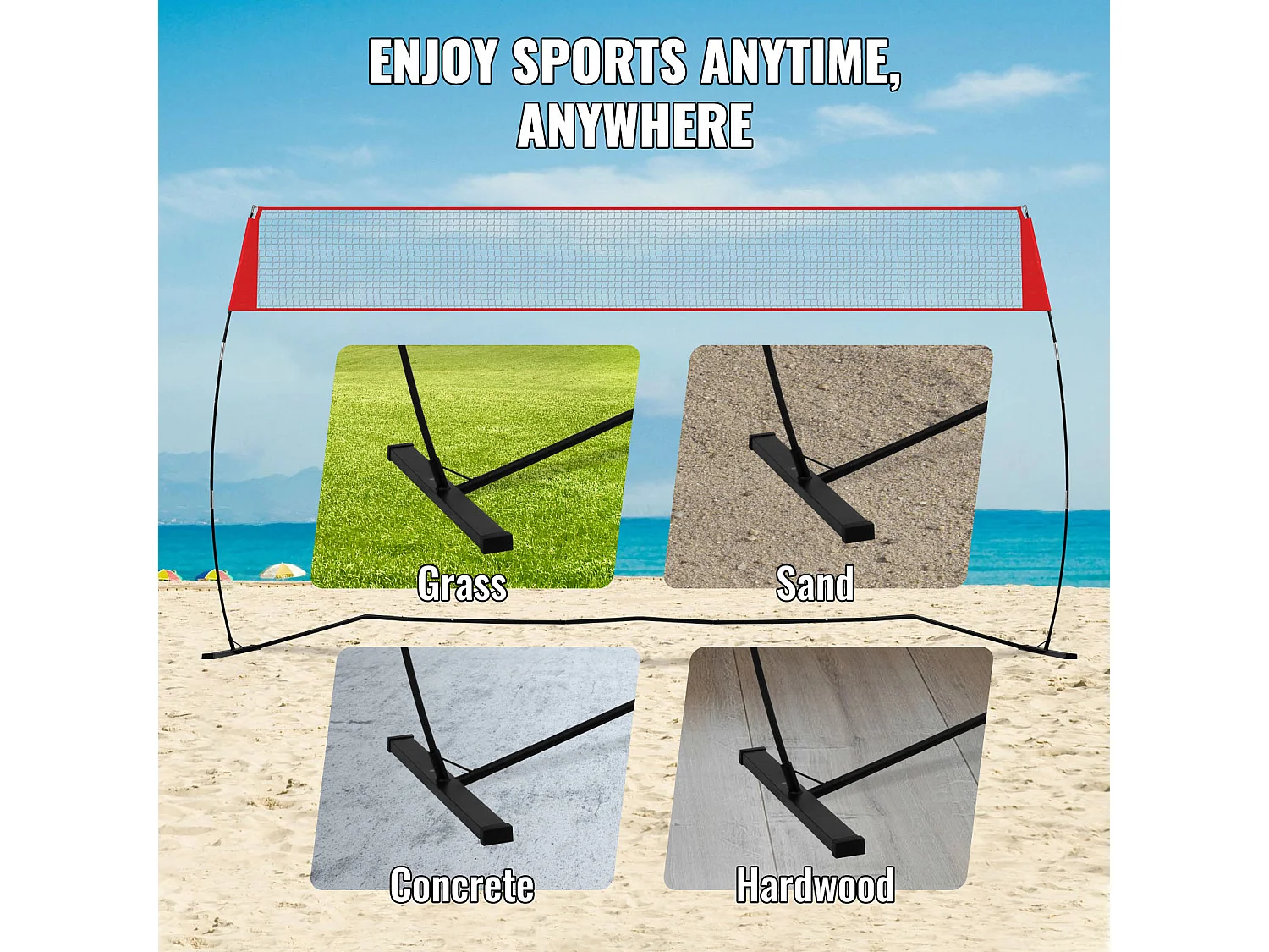 Filet de Badminton, SucceBuy Filet d'Entraînement de Volley-ball Autoportant avec Support, Utilisation Intérieure et Extérieure