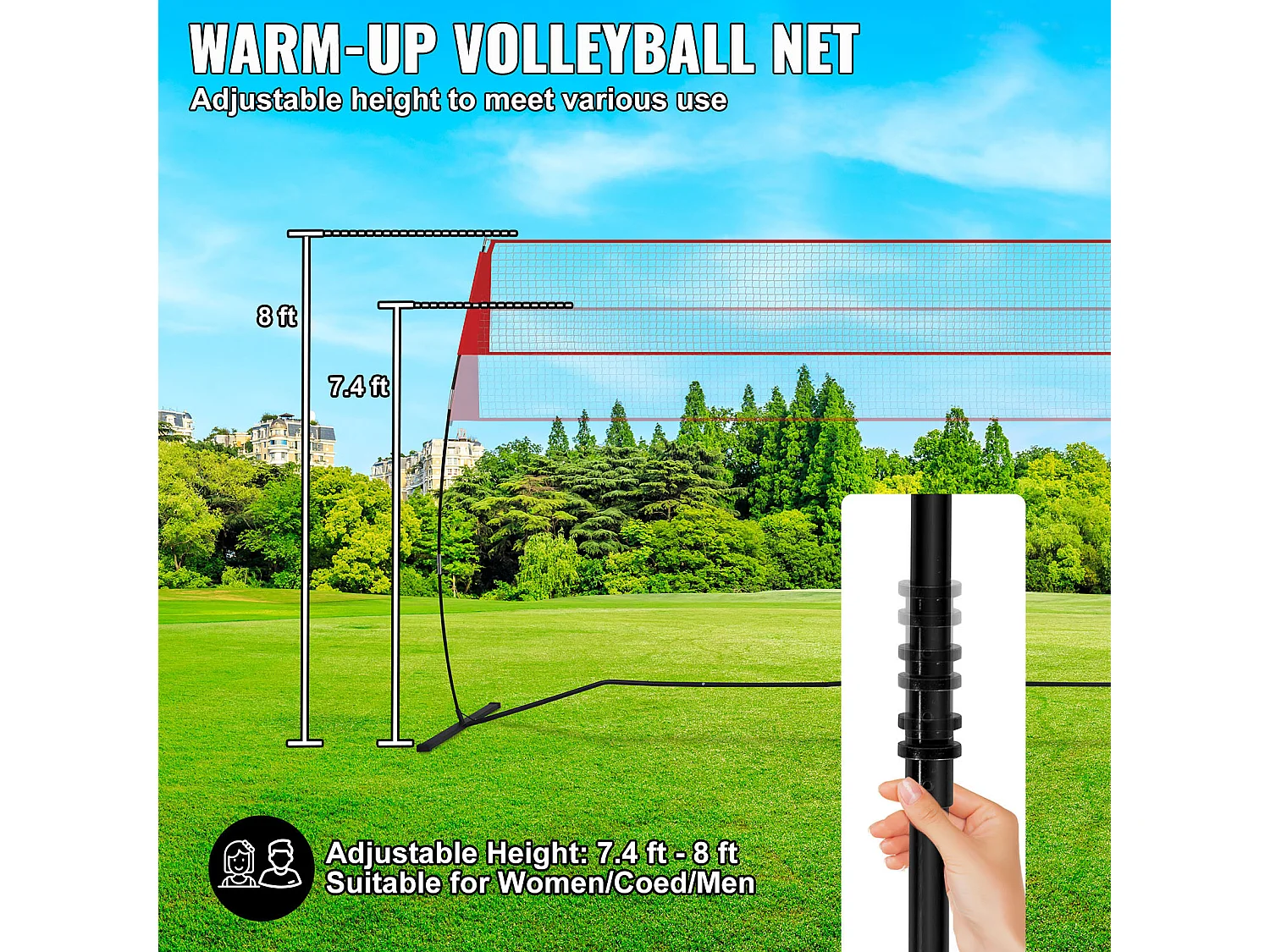 Filet de Badminton, SucceBuy Filet d'Entraînement de Volley-ball Autoportant avec Support, Utilisation Intérieure et Extérieure