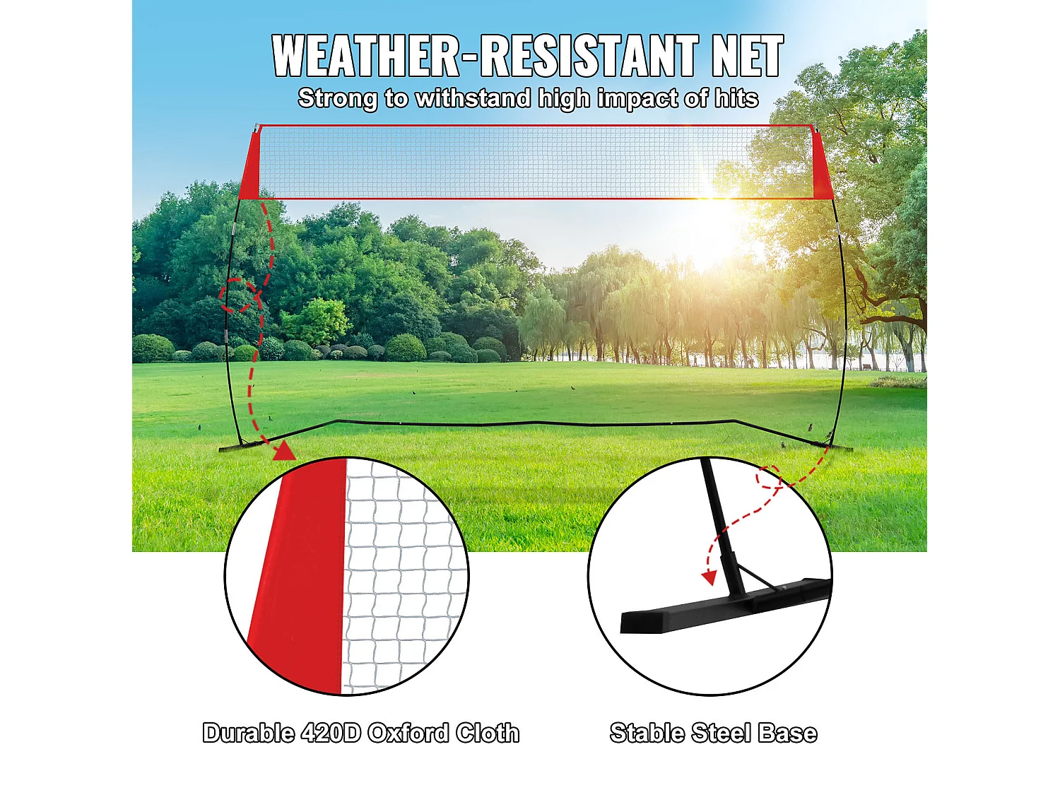 Filet de Badminton, SucceBuy Filet d'Entraînement de Volley-ball Autoportant avec Support, Utilisation Intérieure et Extérieure