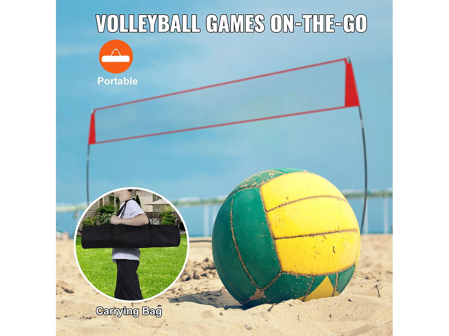 Filet de Badminton, SucceBuy Filet d'Entraînement de Volley-ball Autoportant avec Support, Utilisation Intérieure et Extérieure