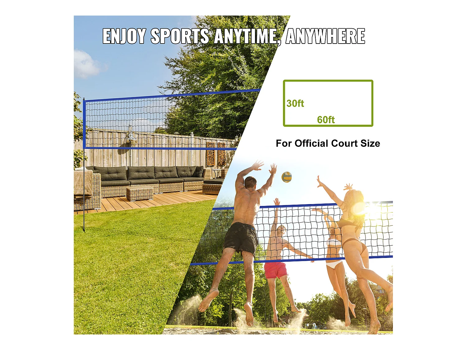 Filet de Badminton, SucceBuy Système de Filet de Volley-ball Portable d'Extérieur, Poteaux à Hauteur Réglable, Sac de Transport