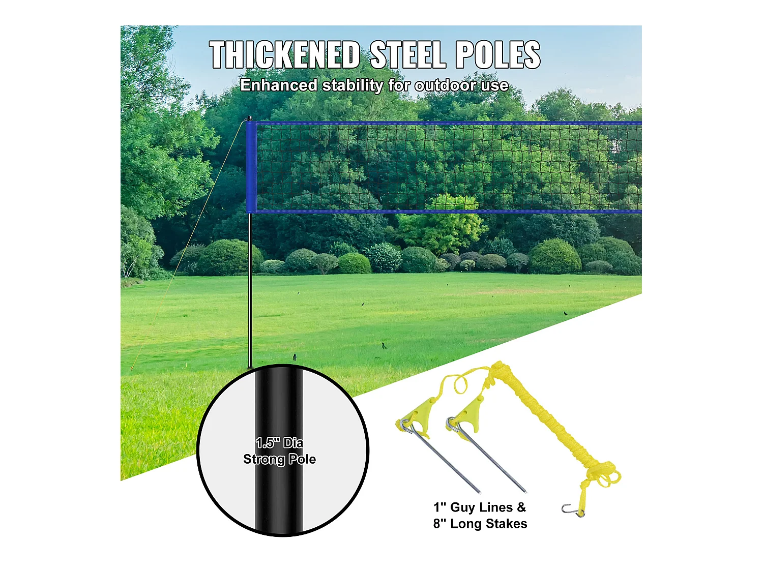 Filet de Badminton, SucceBuy Système de Filet de Volley-ball Portable d'Extérieur, Poteaux à Hauteur Réglable, Sac de Transport