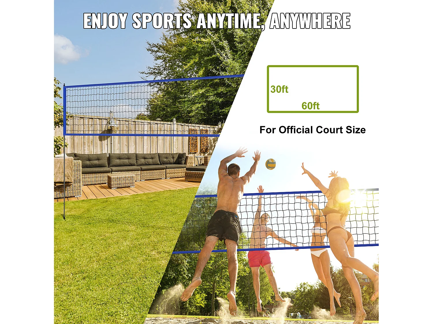 Filet de Badminton, SucceBuy Système de Filet de Volley-ball Portable d'Extérieur, Poteaux à Hauteur Réglable, Sac de Transport