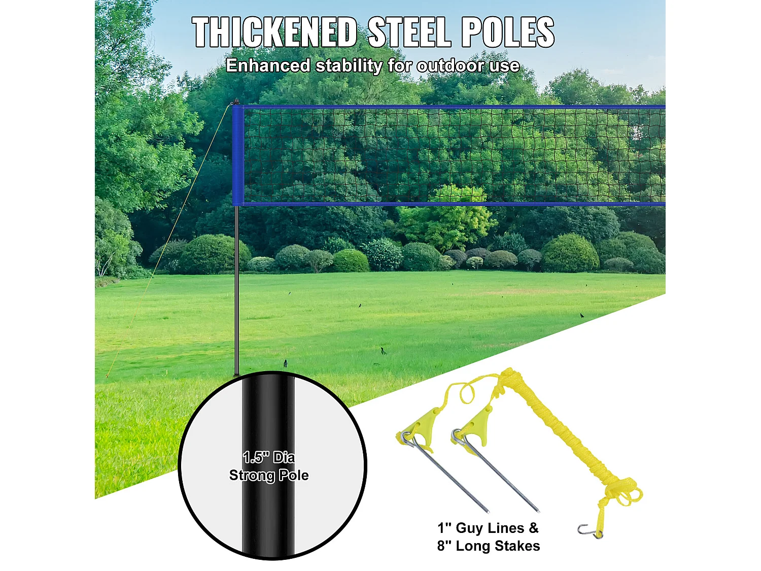 Filet de Badminton, SucceBuy Système de Filet de Volley-ball Portable d'Extérieur, Poteaux à Hauteur Réglable, Sac de Transport