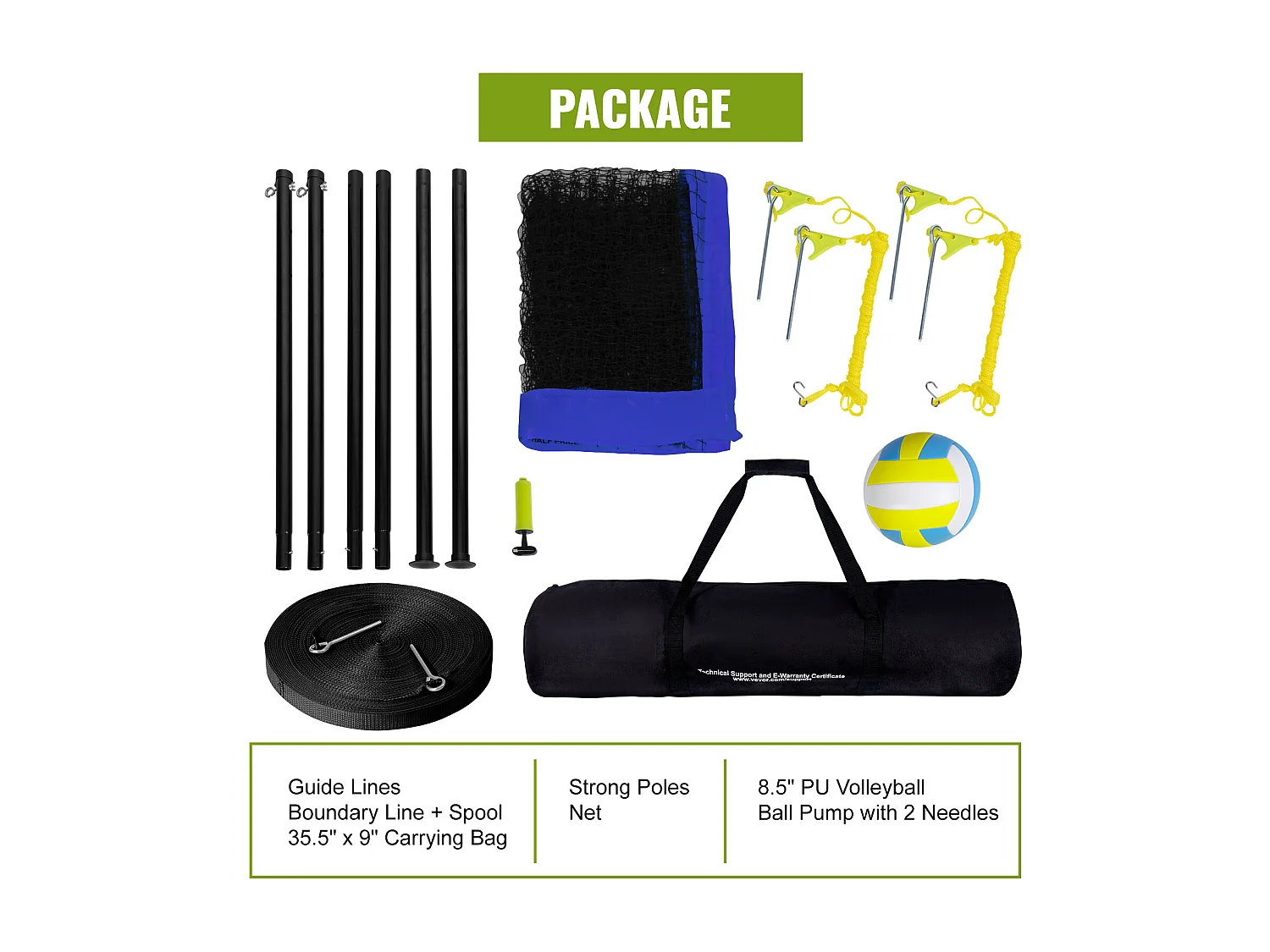 Filet de Badminton, SucceBuy Système de Filet de Volley-ball Portable d'Extérieur, Poteaux à Hauteur Réglable, Sac de Transport