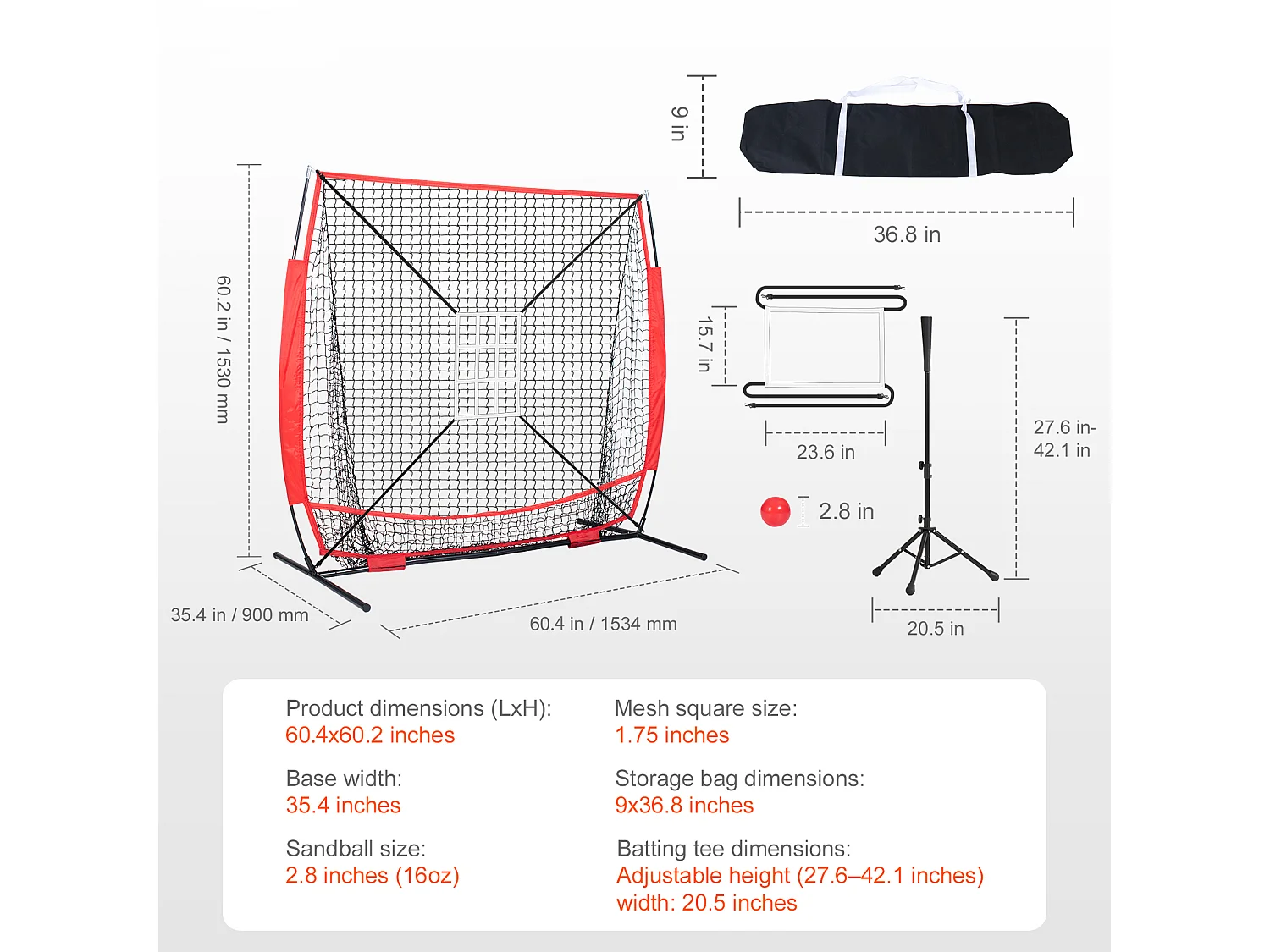 Siatka Treningowa SucceBuy do Baseballu i Softballu 152x152 cm z Akcesoriami do Odbijania i Odbijania do Bicia, Bicia, Łapania