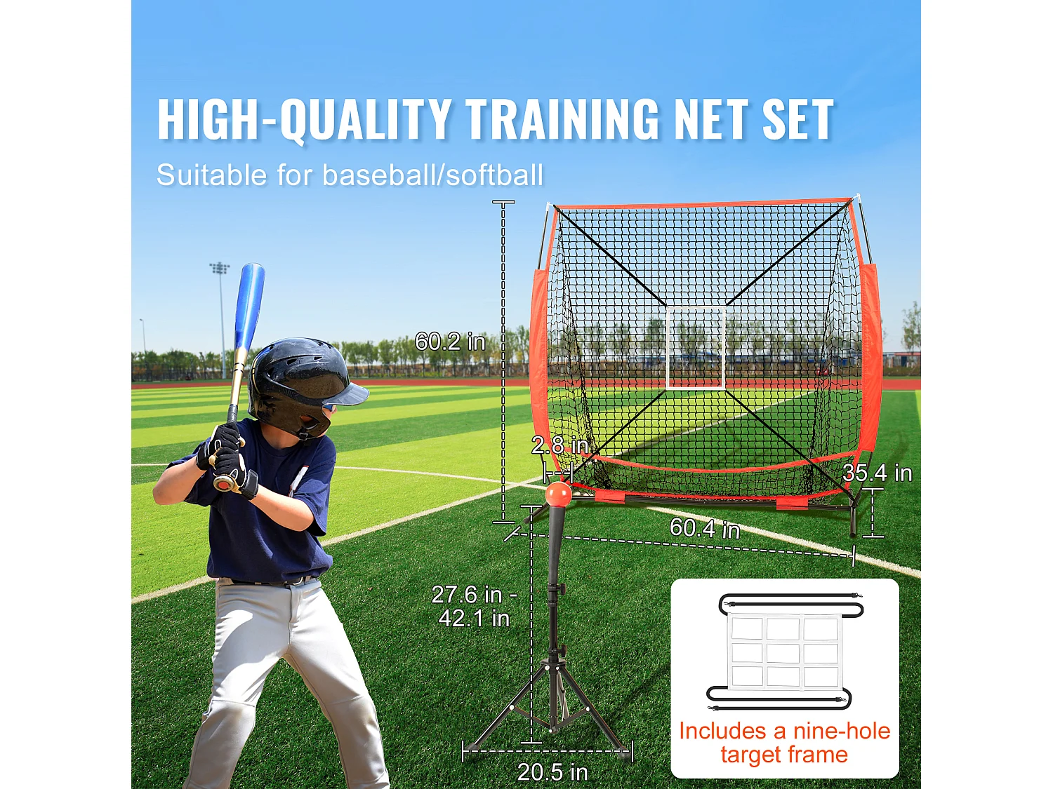 Siatka Treningowa SucceBuy do Baseballu i Softballu 152x152 cm z Akcesoriami do Odbijania i Odbijania do Bicia, Bicia, Łapania