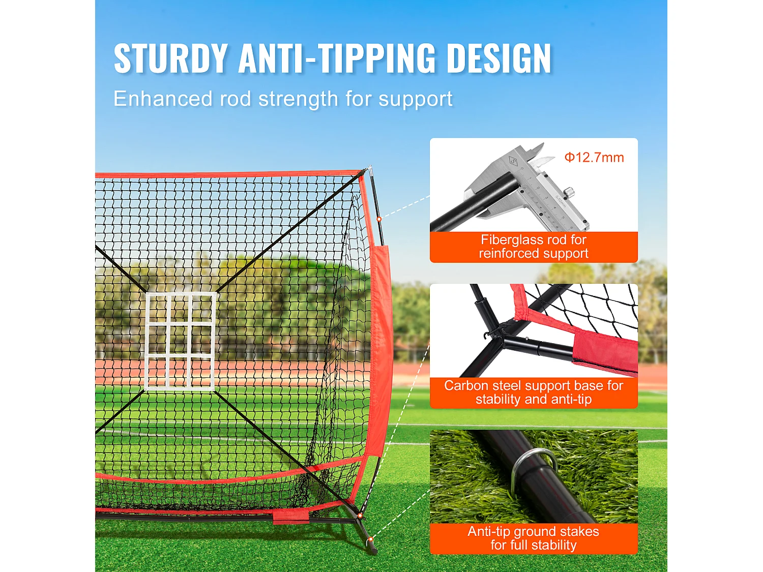 Siatka Treningowa SucceBuy do Baseballu i Softballu 152x152 cm z Akcesoriami do Odbijania i Odbijania do Bicia, Bicia, Łapania