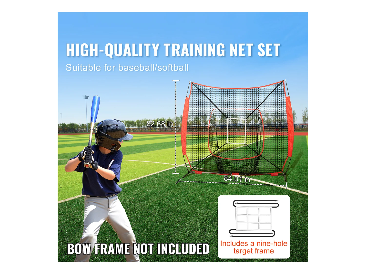 Filet d'Entraînement SucceBuy de Baseball et de Softball 213x213 CM, Aide à l'Entraînement pour Frapper et Frapper