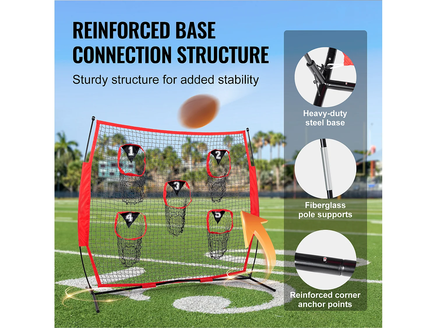 Siatka do Rzucania Piłki Amerykańskiej SucceBuy Przenośna 244 x 244 CM do Poprawy Dokładności QB, Czerwona