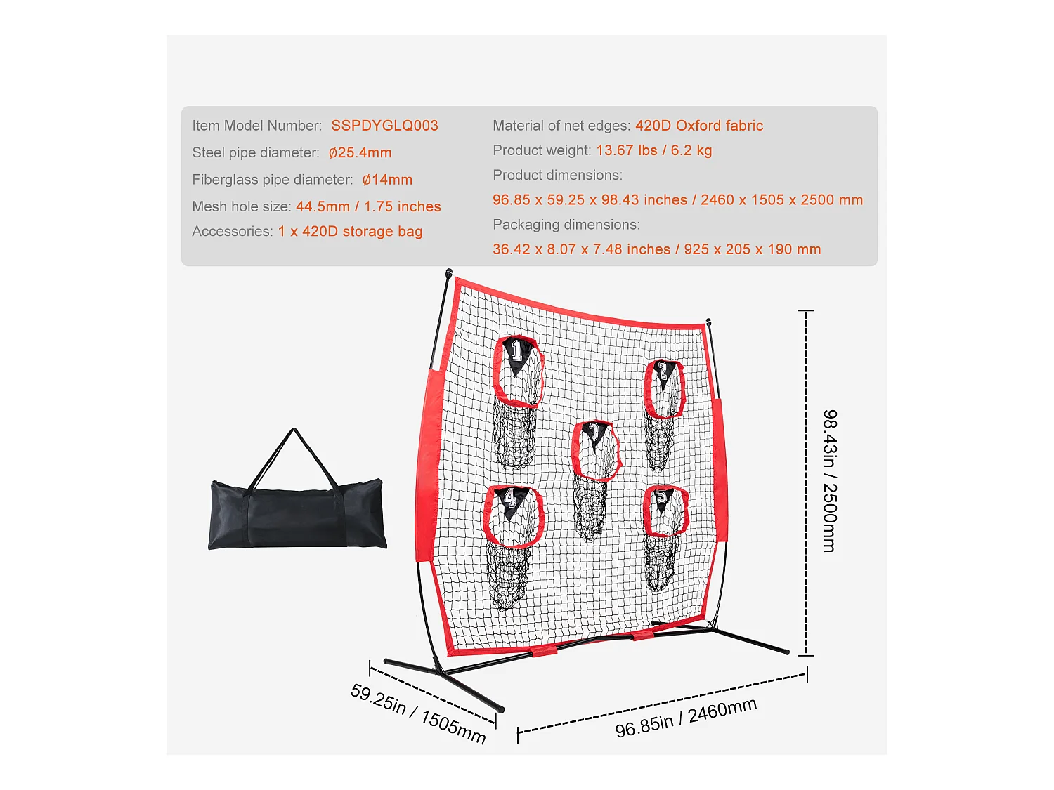 Football-Wurfnetz SucceBuy Tragbar 244 x 244 CM zur Verbesserung der Genauigkeit des QB, Rot