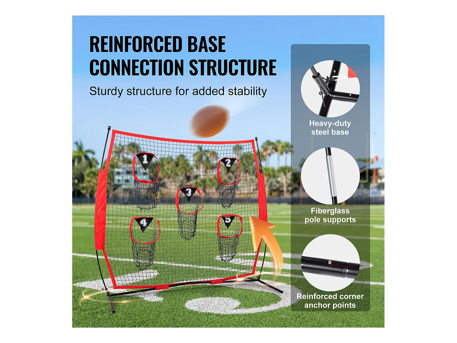 Football-Wurfnetz SucceBuy Tragbar 244 x 244 CM zur Verbesserung der Genauigkeit des QB, Rot