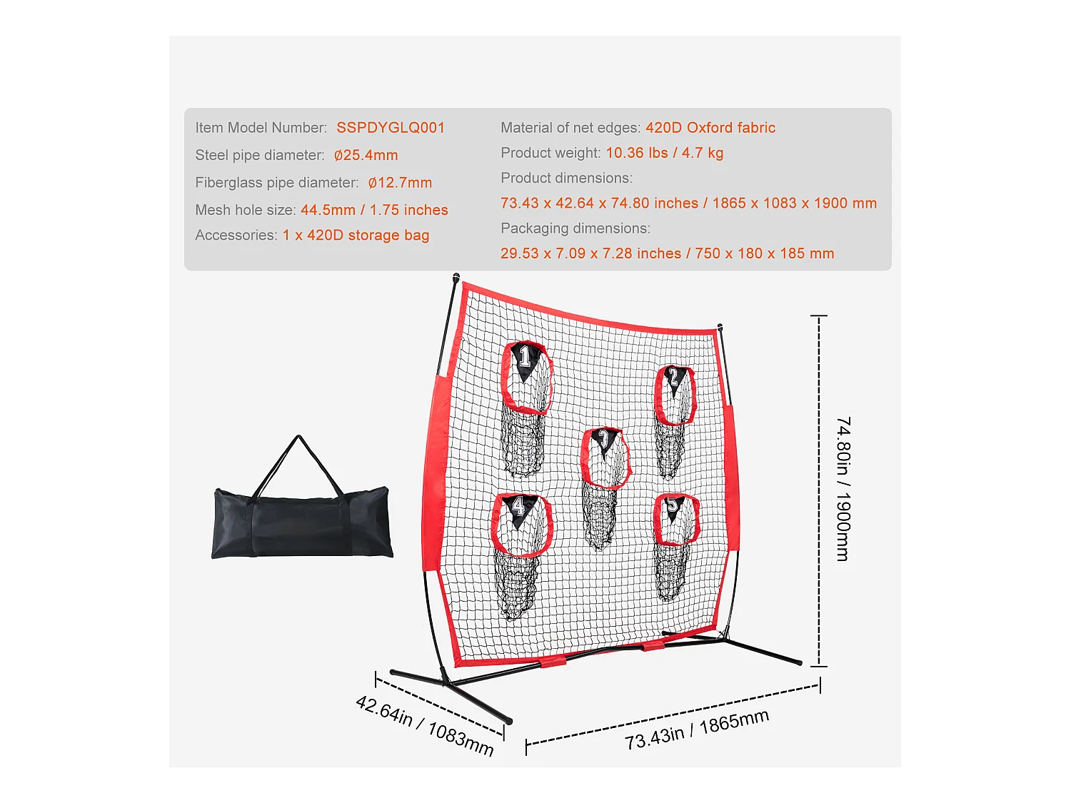 Filet de Lancer de Football SucceBuy Portable 183 x 183CM pour Améliorer La Précision du QB, Rouge
