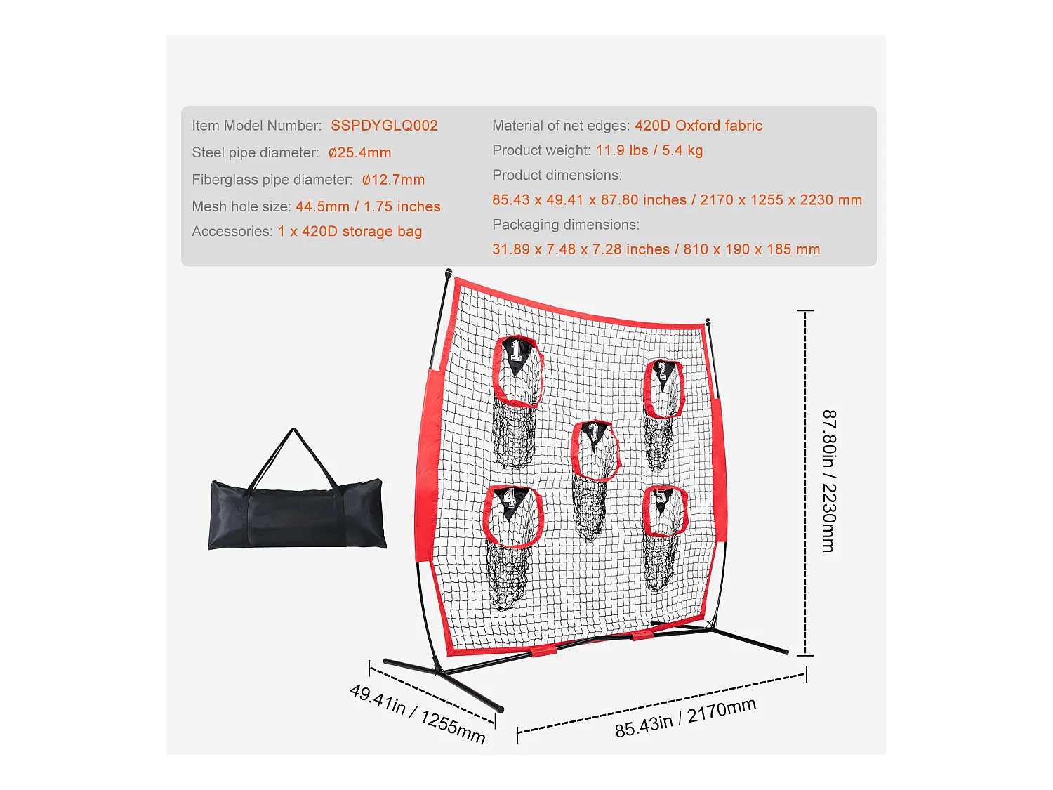 Filet de Lancer de Football SucceBuy Portable 183 x 183CM pour Améliorer La Précision du QB, Rouge