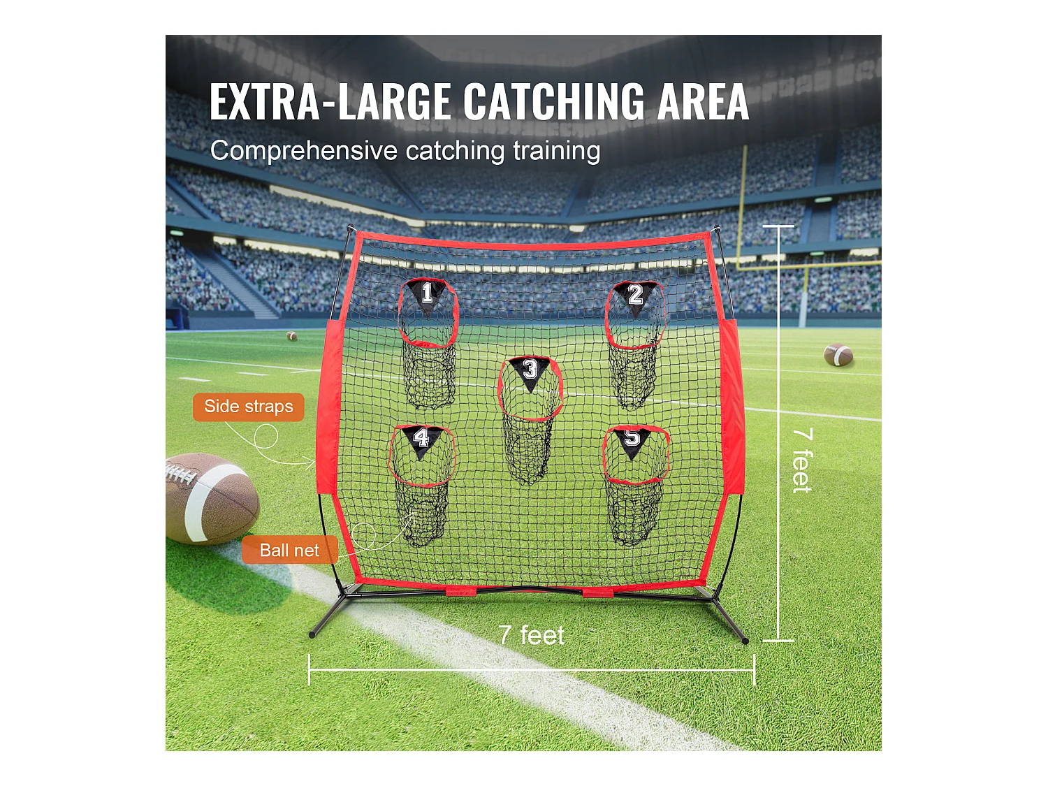 Filet de Lancer de Football SucceBuy Portable 183 x 183CM pour Améliorer La Précision du QB, Rouge