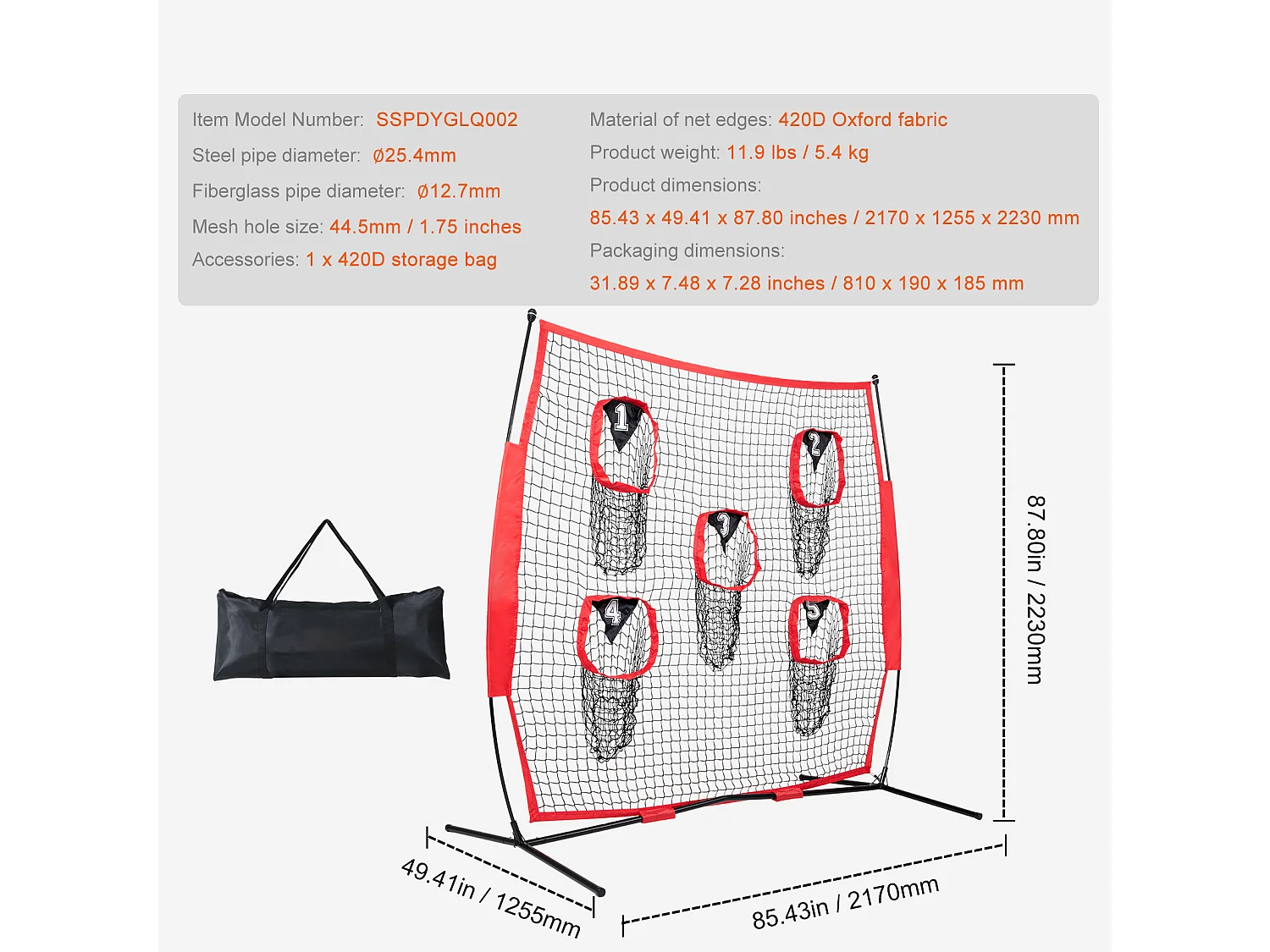 Filet de Lancer de Football SucceBuy Portable 183 x 183CM pour Améliorer La Précision du QB, Rouge