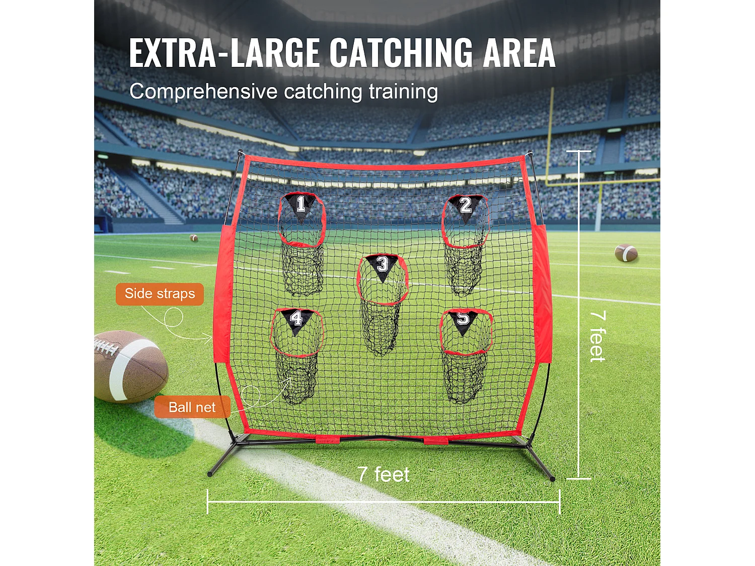 Filet de Lancer de Football SucceBuy Portable 183 x 183CM pour Améliorer La Précision du QB, Rouge