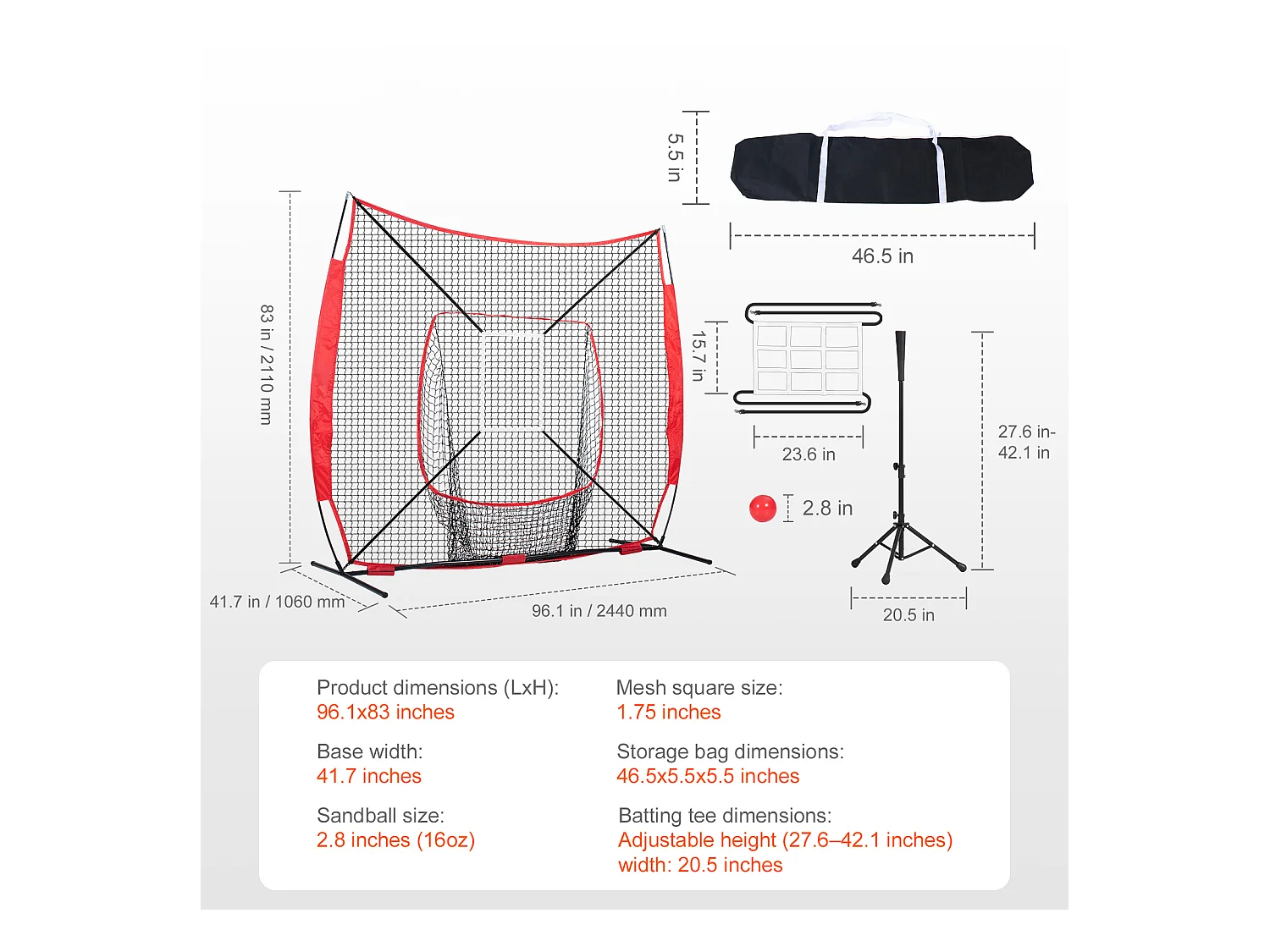 Filet d'Entraînement SucceBuy de Baseball et de Softball 213x213 cm avec Accessoires de Frappe et de Frappe pour Frapper, Frapper, Attraper