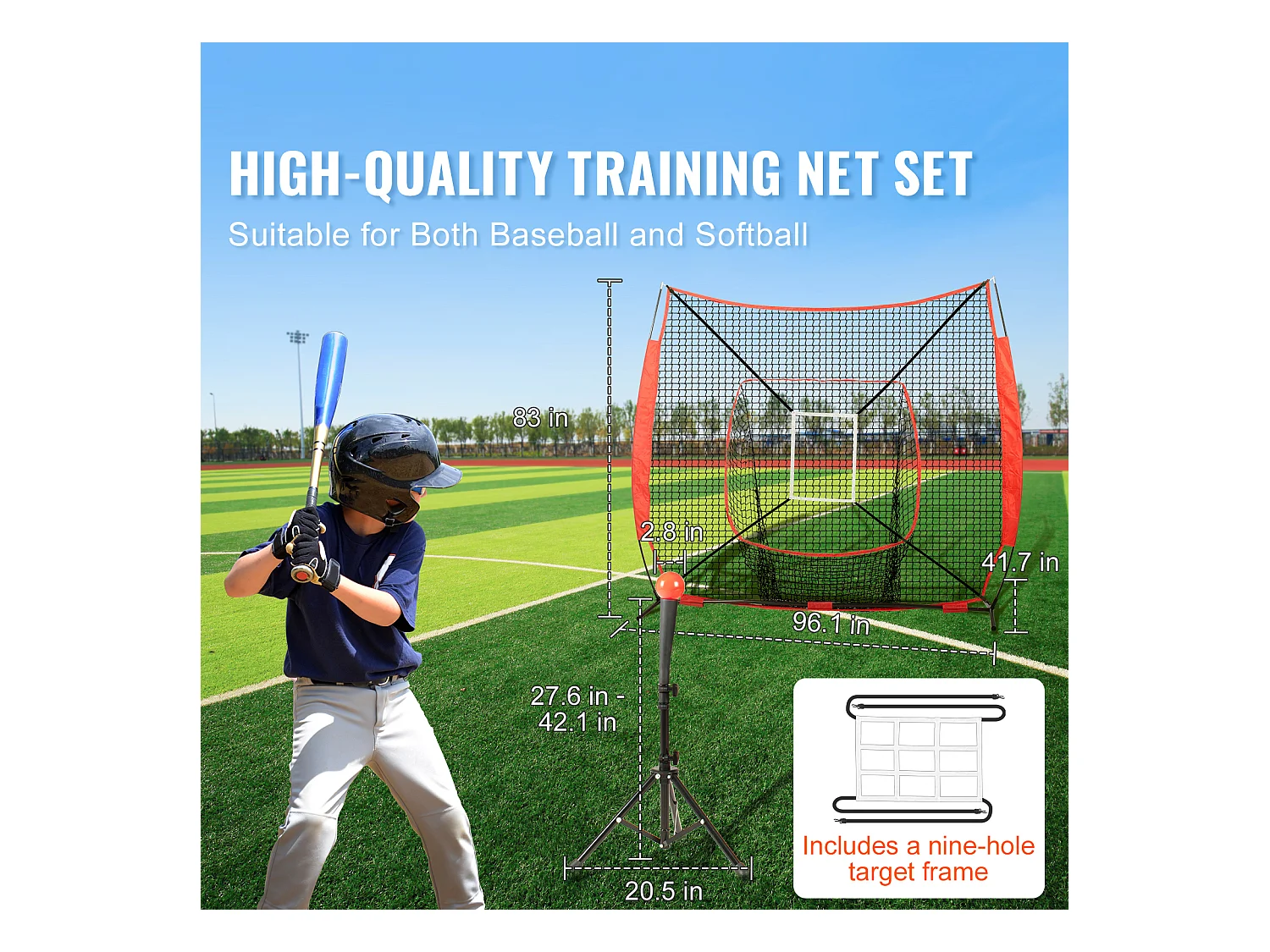 Filet d'Entraînement SucceBuy de Baseball et de Softball 213x213 cm avec Accessoires de Frappe et de Frappe pour Frapper, Frapper, Attraper
