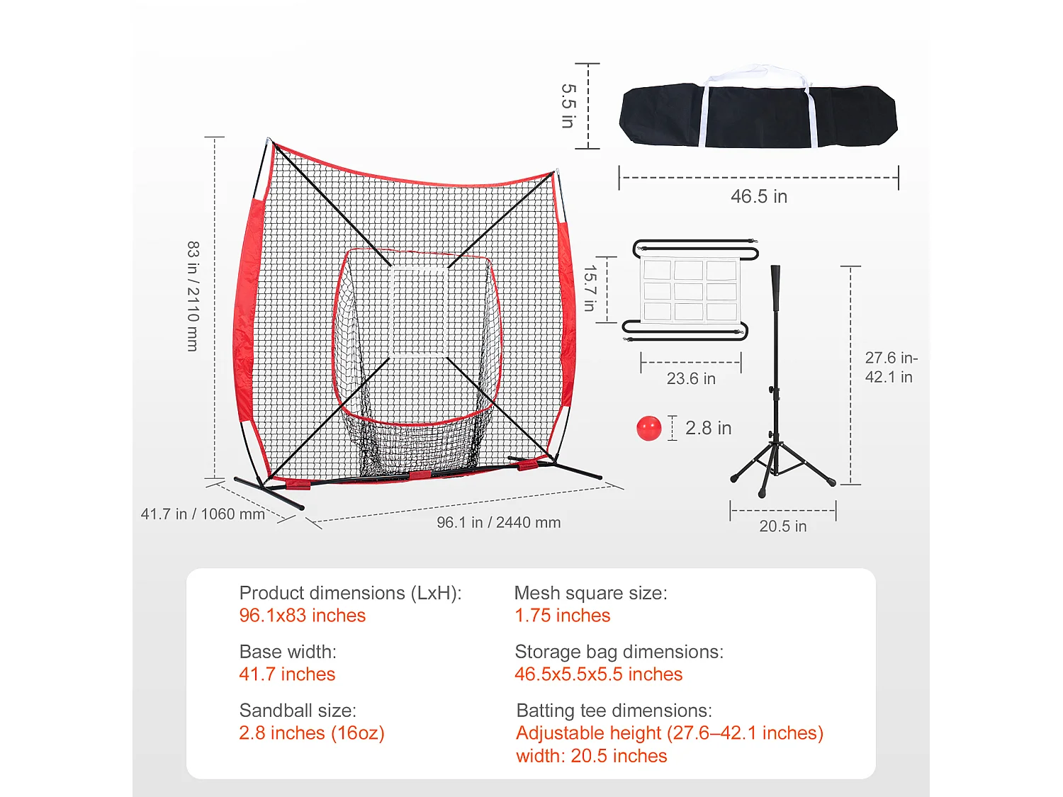 Filet d'Entraînement SucceBuy de Baseball et de Softball 213x213 cm avec Accessoires de Frappe et de Frappe pour Frapper, Frapper, Attraper