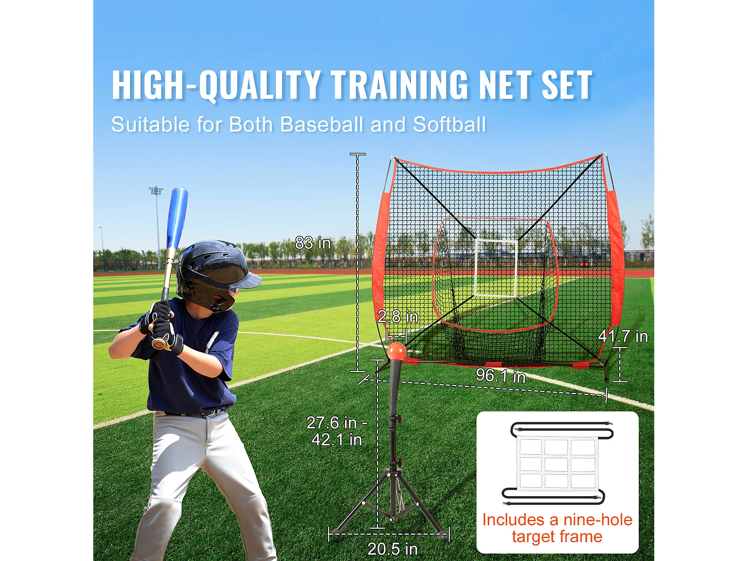 Filet d'Entraînement SucceBuy de Baseball et de Softball 213x213 cm avec Accessoires de Frappe et de Frappe pour Frapper, Frapper, Attraper