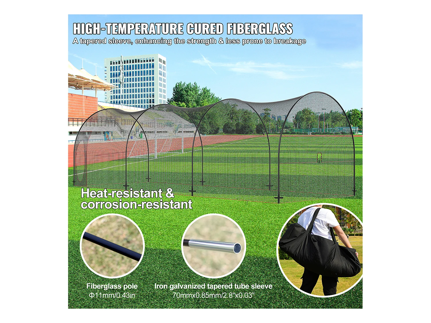 Klatka do Baseballu i Softballu SucceBuy 1006cm, Przenośna Klatka Treningowa z Torbą Transportową, Solidna Zamknięta Klatka do Rzucania dla Treningu