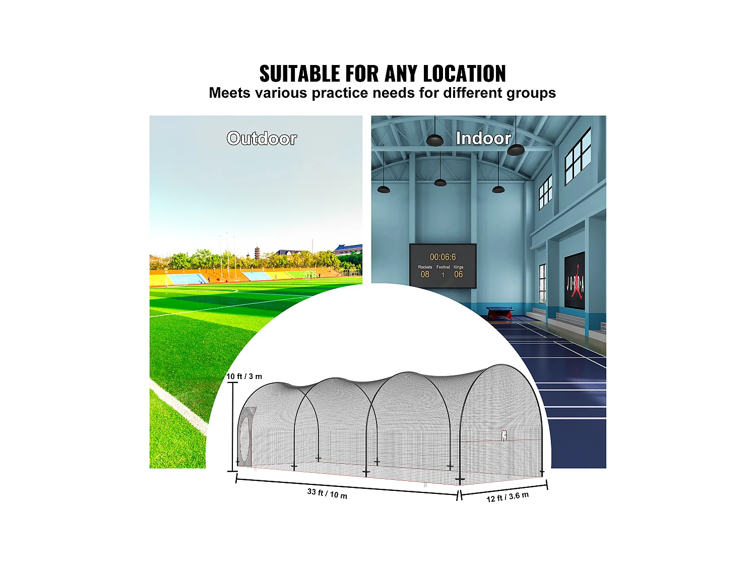 Klatka do Baseballu i Softballu SucceBuy 1006cm, Przenośna Klatka Treningowa z Torbą Transportową, Solidna Zamknięta Klatka do Rzucania dla Treningu