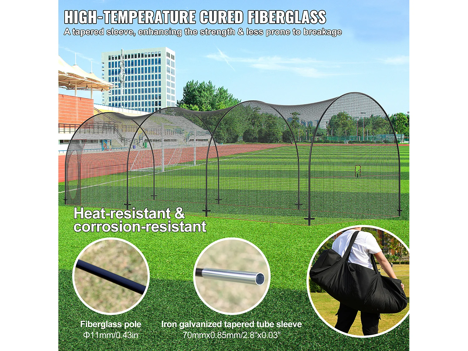 Cage de Baseball et Softball SucceBuy 1006cm, Cage d'Entraînement Portable avec Sac de Transport, Cage de Lancer Fermée Robuste pour l'Entraînement
