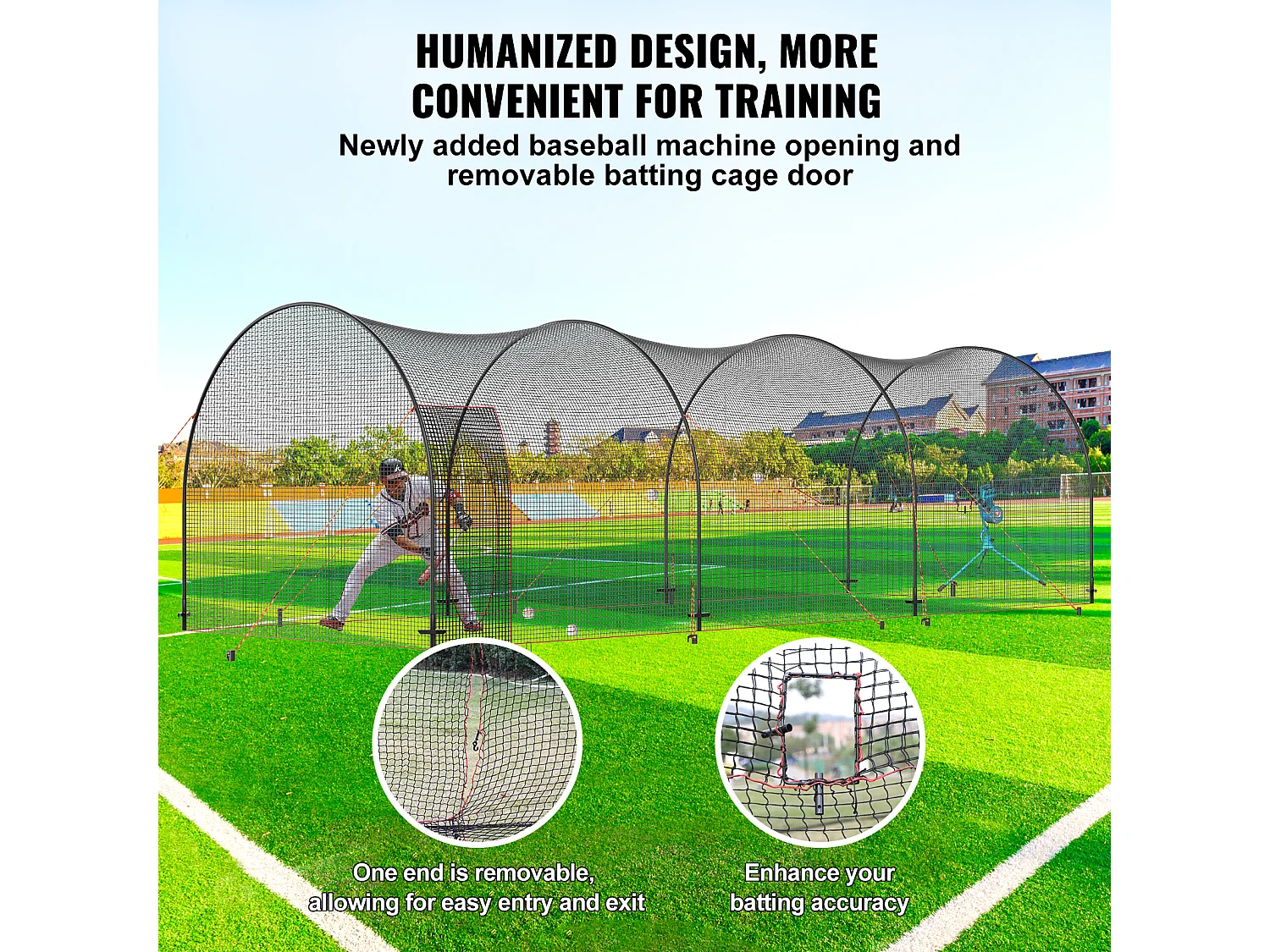 Cage de Baseball et Softball SucceBuy 1006cm, Cage d'Entraînement Portable avec Sac de Transport, Cage de Lancer Fermée Robuste pour l'Entraînement