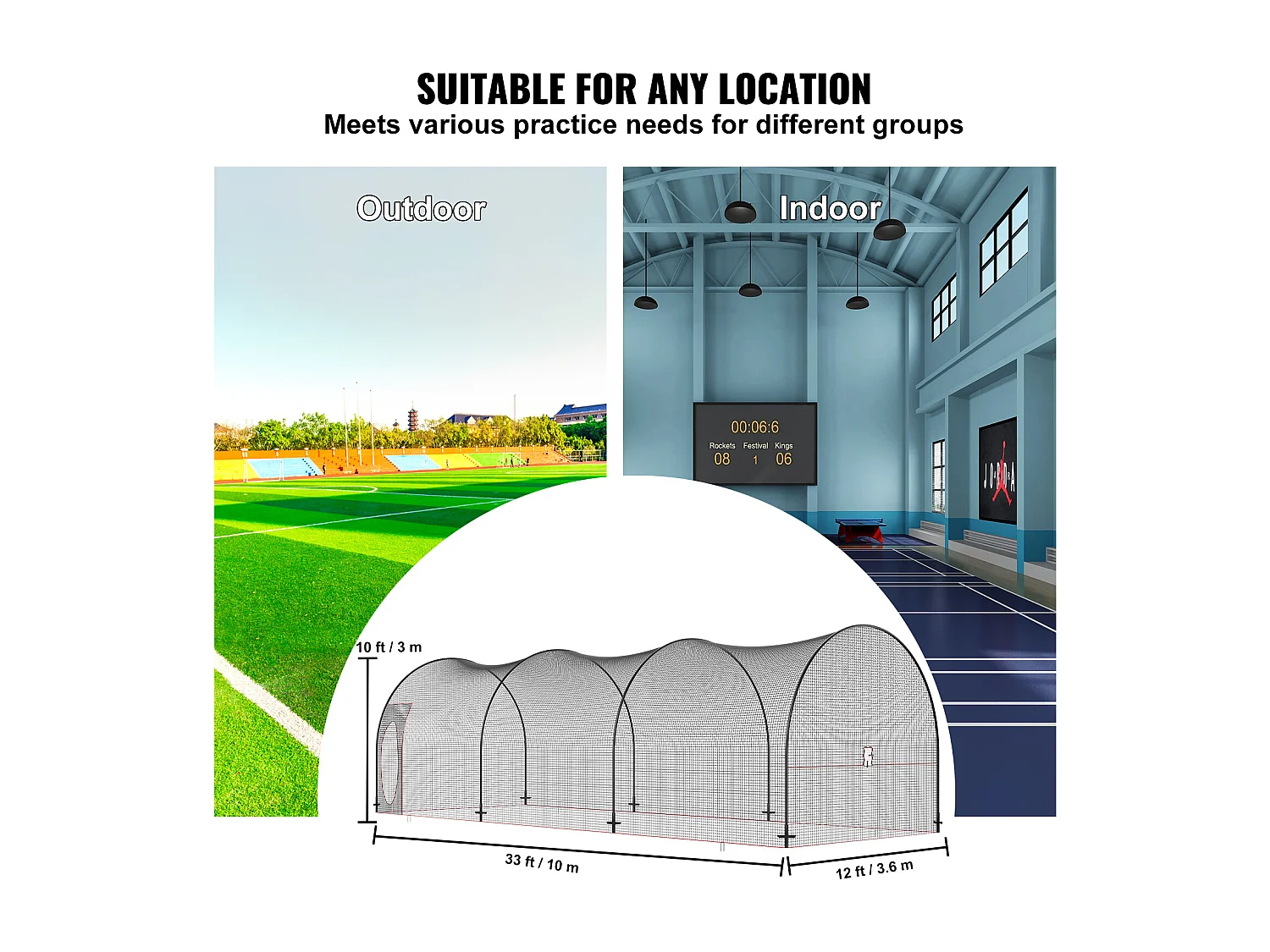 Cage de Baseball et Softball SucceBuy 1006cm, Cage d'Entraînement Portable avec Sac de Transport, Cage de Lancer Fermée Robuste pour l'Entraînement