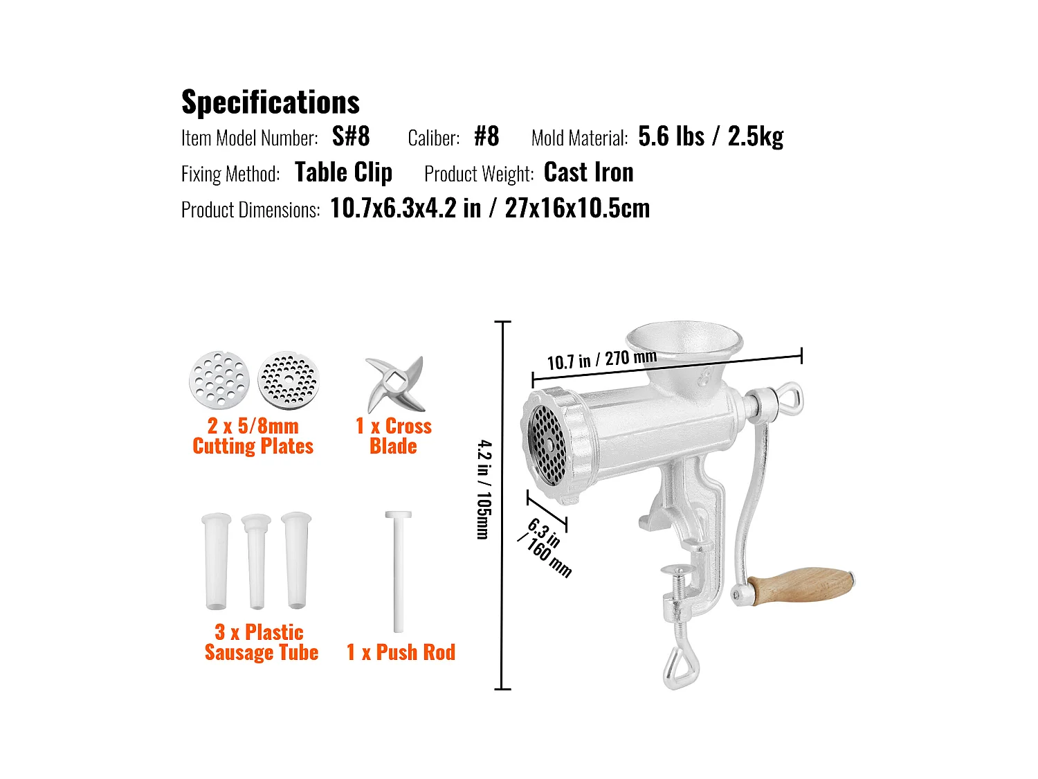 Hachoir à Viande Manuel SucceBuy, en Fonte Robuste avec Pince de Table en Acier