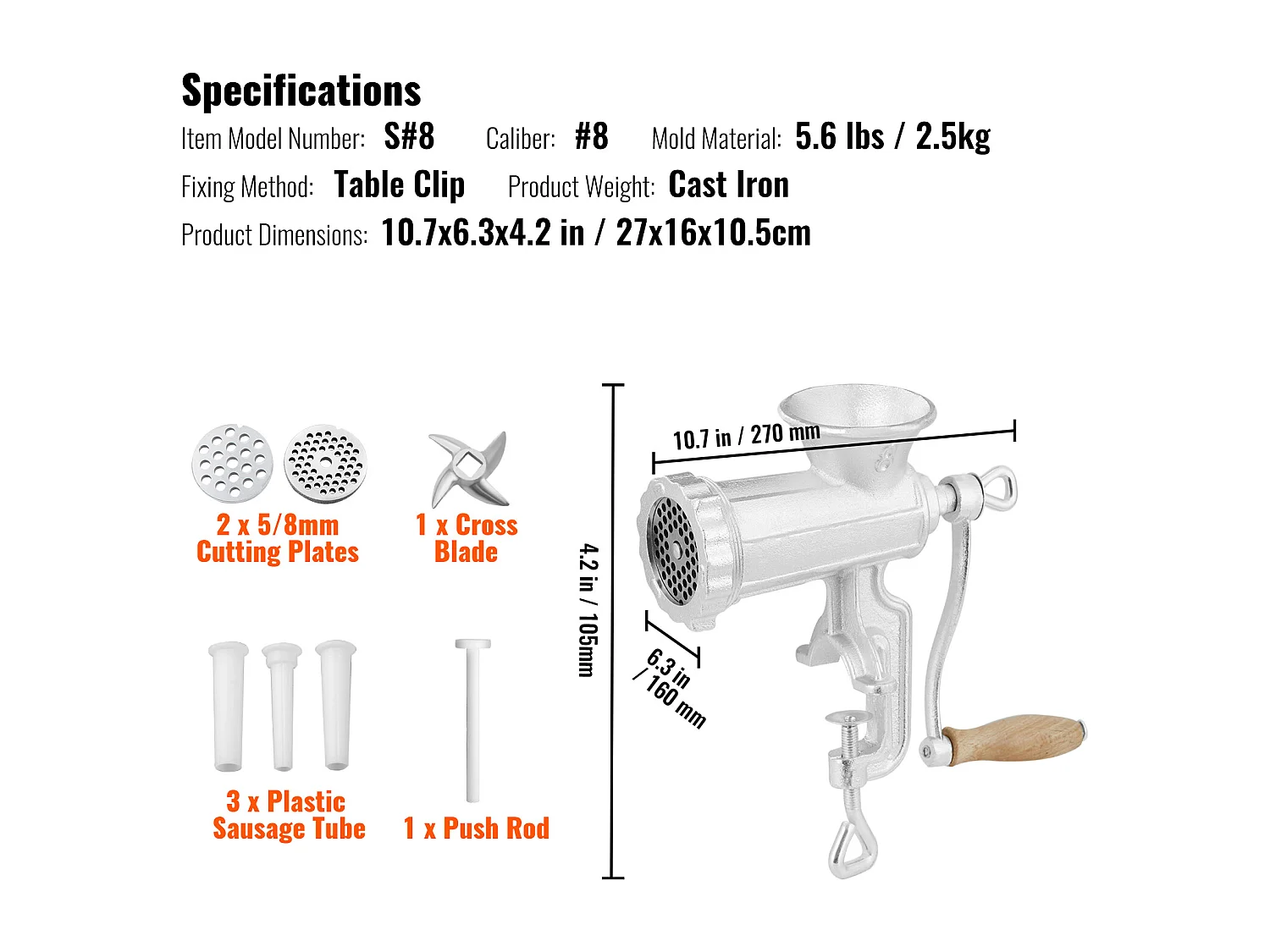 Tritacarne Manuale SucceBuy, In Ghisa Robusta Con Morsetto Da Tavolo In Acciaio
